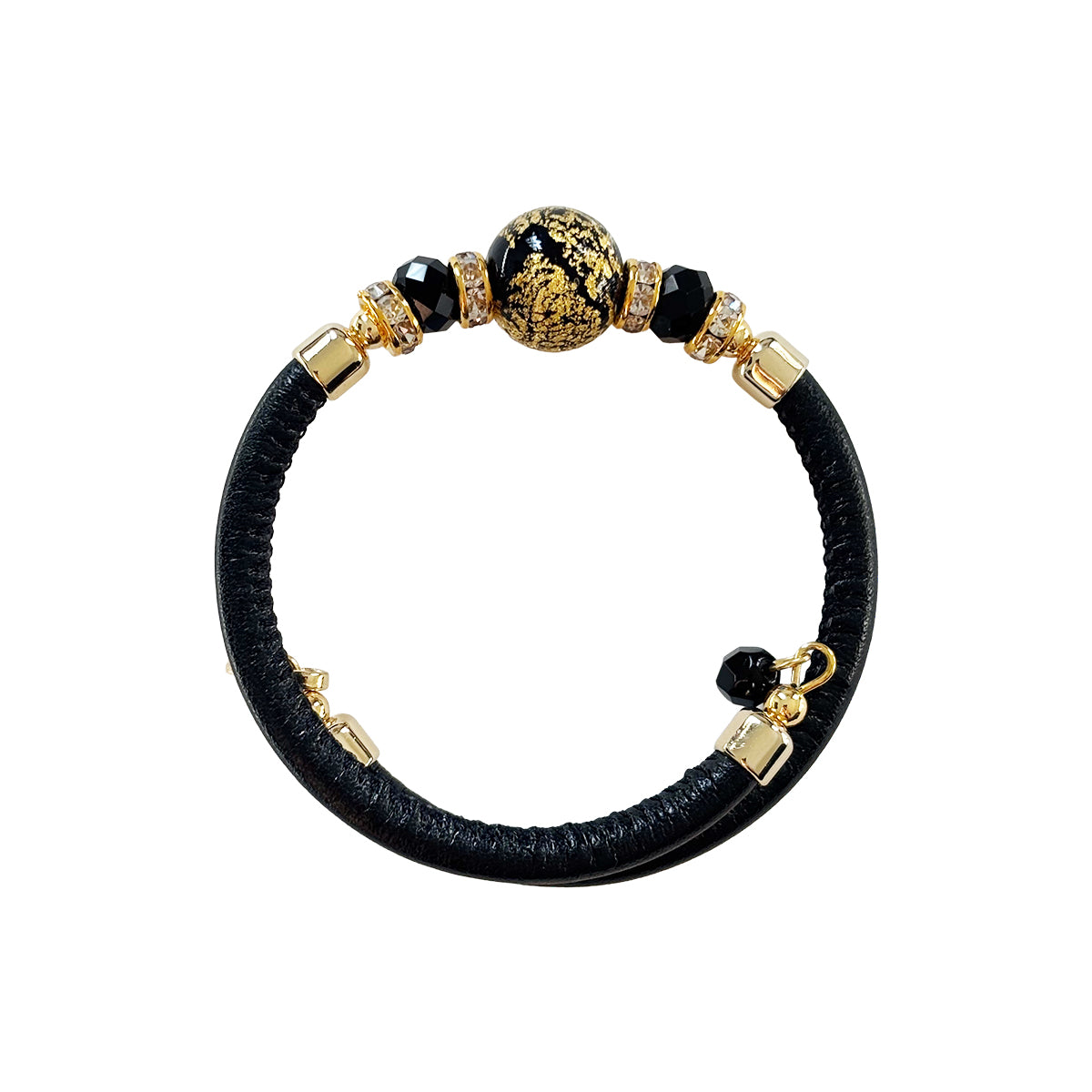 Bracciale con perle in vetro di Murano nero e oro