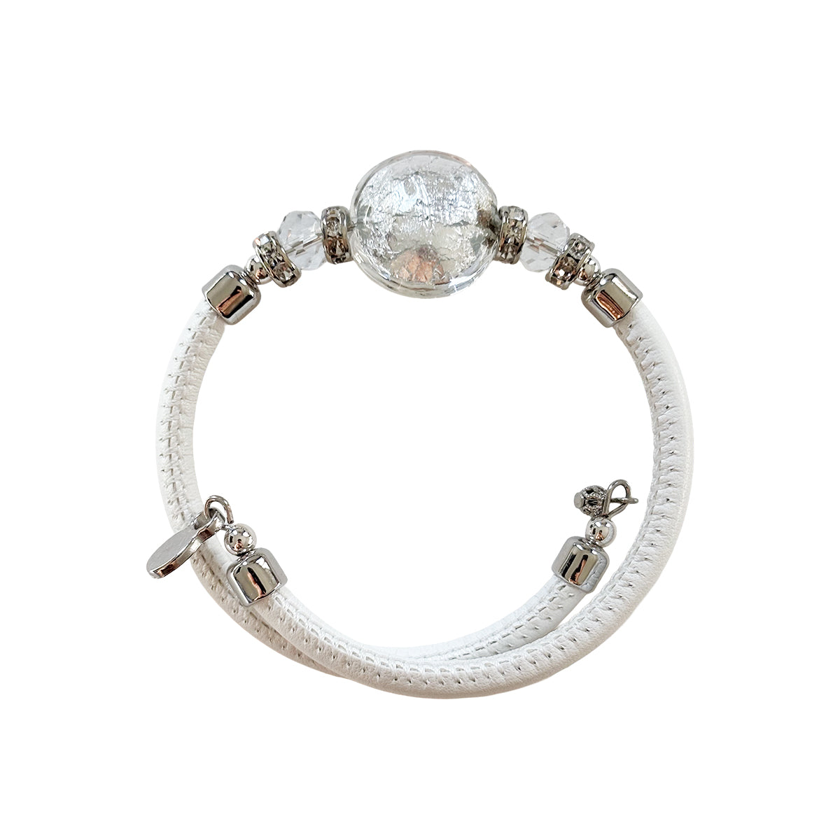 Bracciale con perle in vetro di Murano bianco