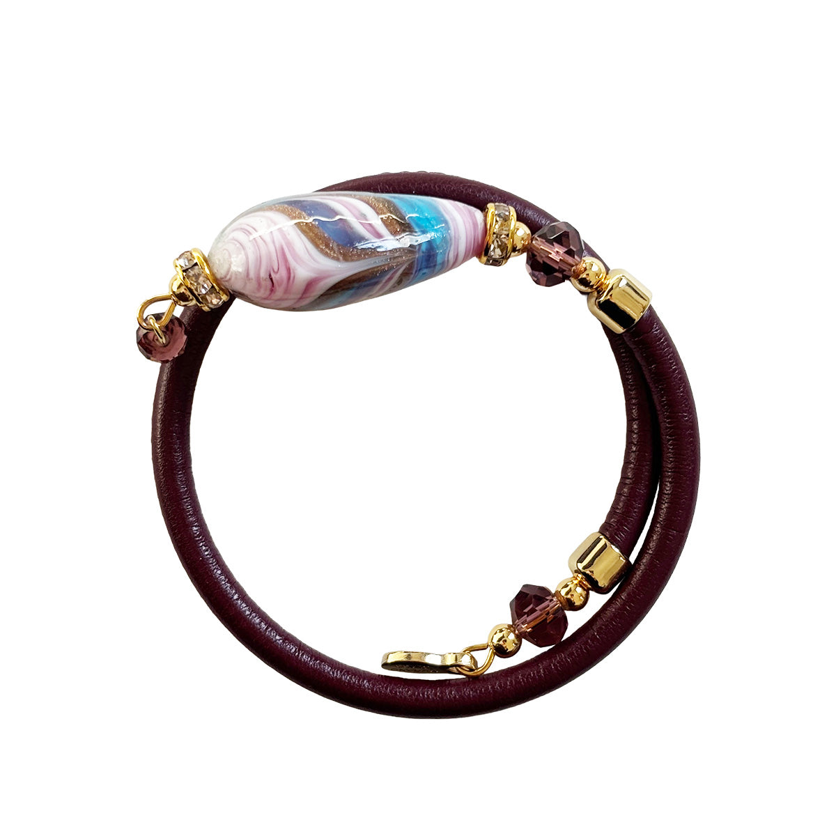 Bracciale con perle in vetro di Murano bordeaux
