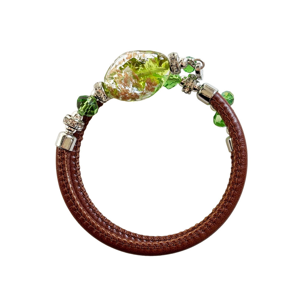 Bracciale con perle in vetro di Murano verde e oro