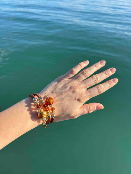 Bracciale con perle in vetro di Murano rame e oro