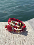 Bracciale con perle in vetro di Murano rosso e oro