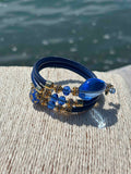 Bracciale con perle in vetro di Murano blu e oro