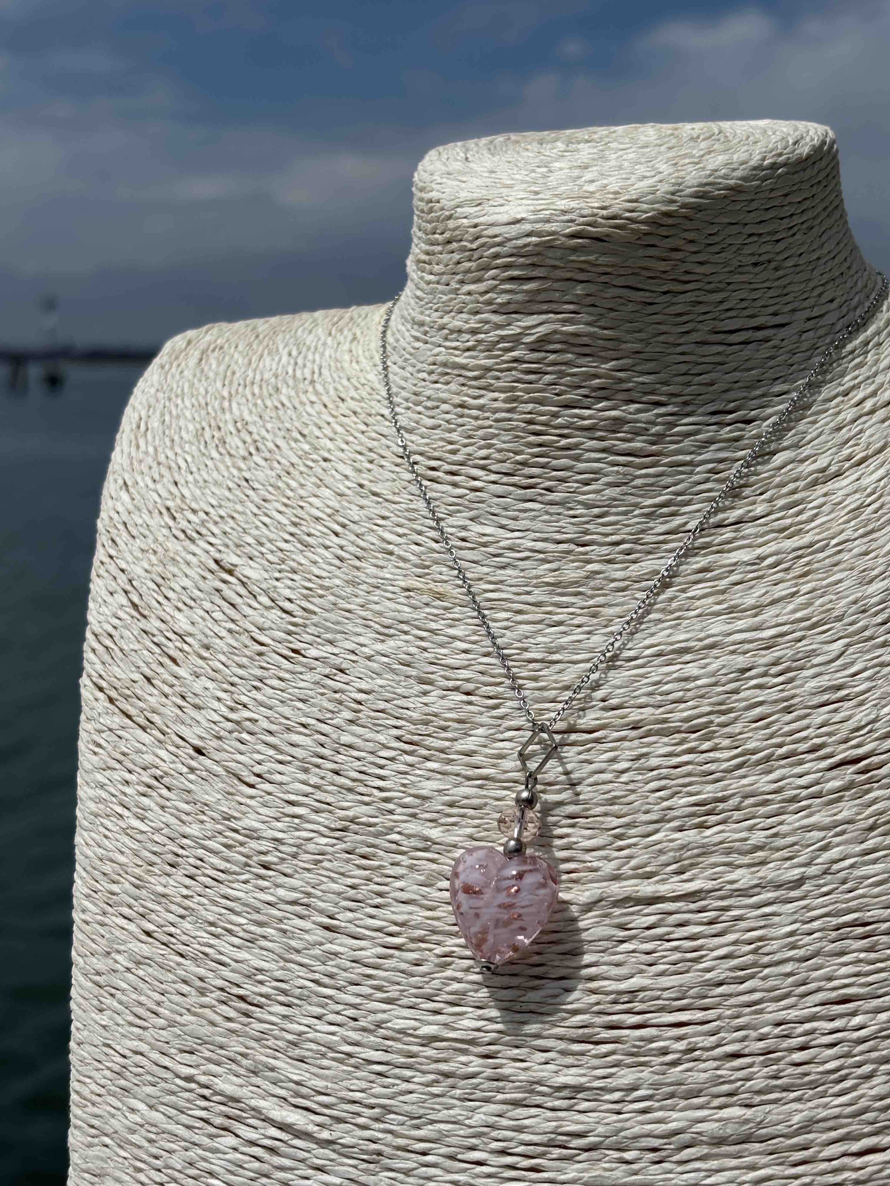 Ciondolo Cuore in vetro di Murano rosa e bronzo