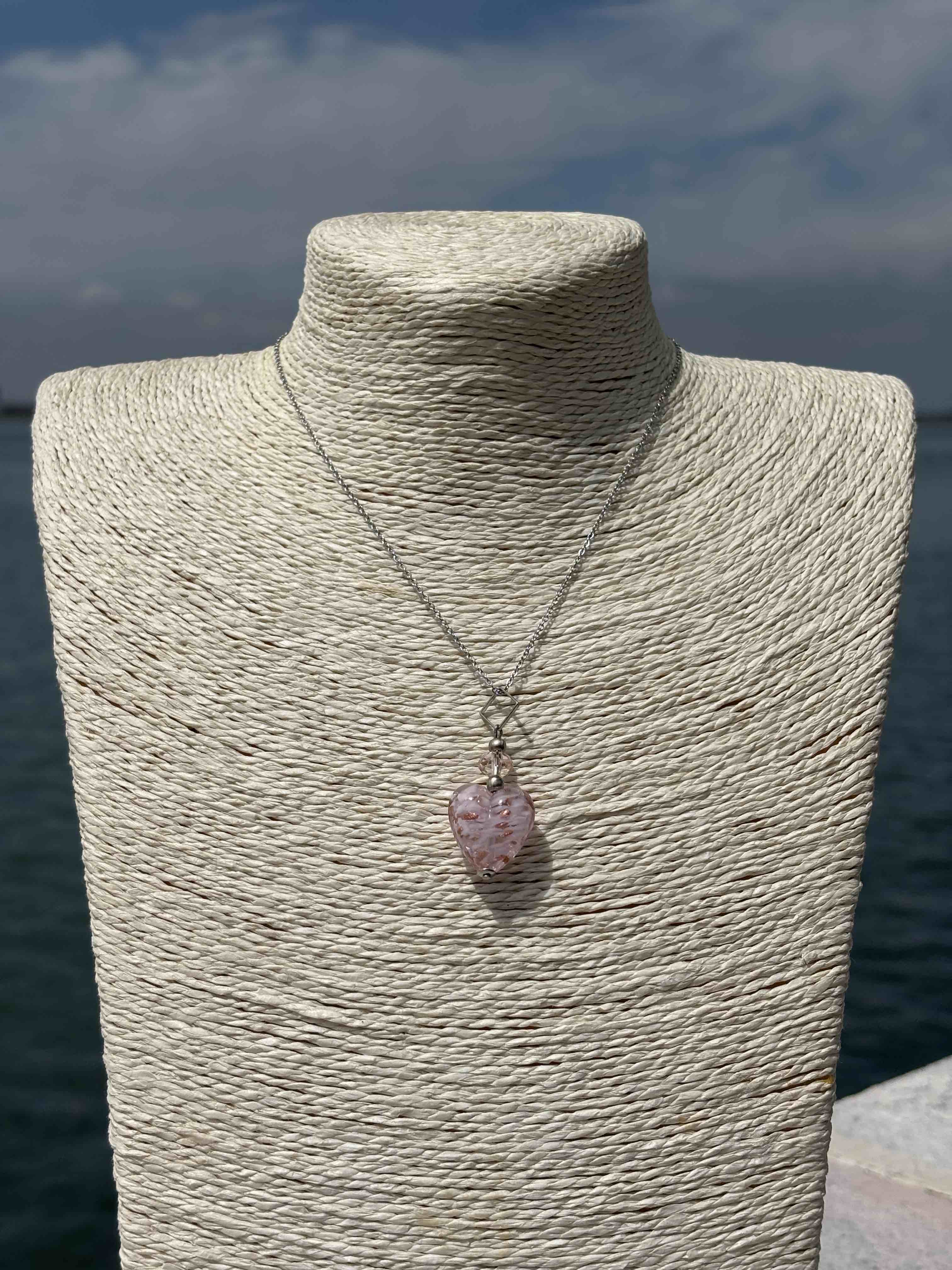 Ciondolo Cuore in vetro di Murano rosa e bronzo