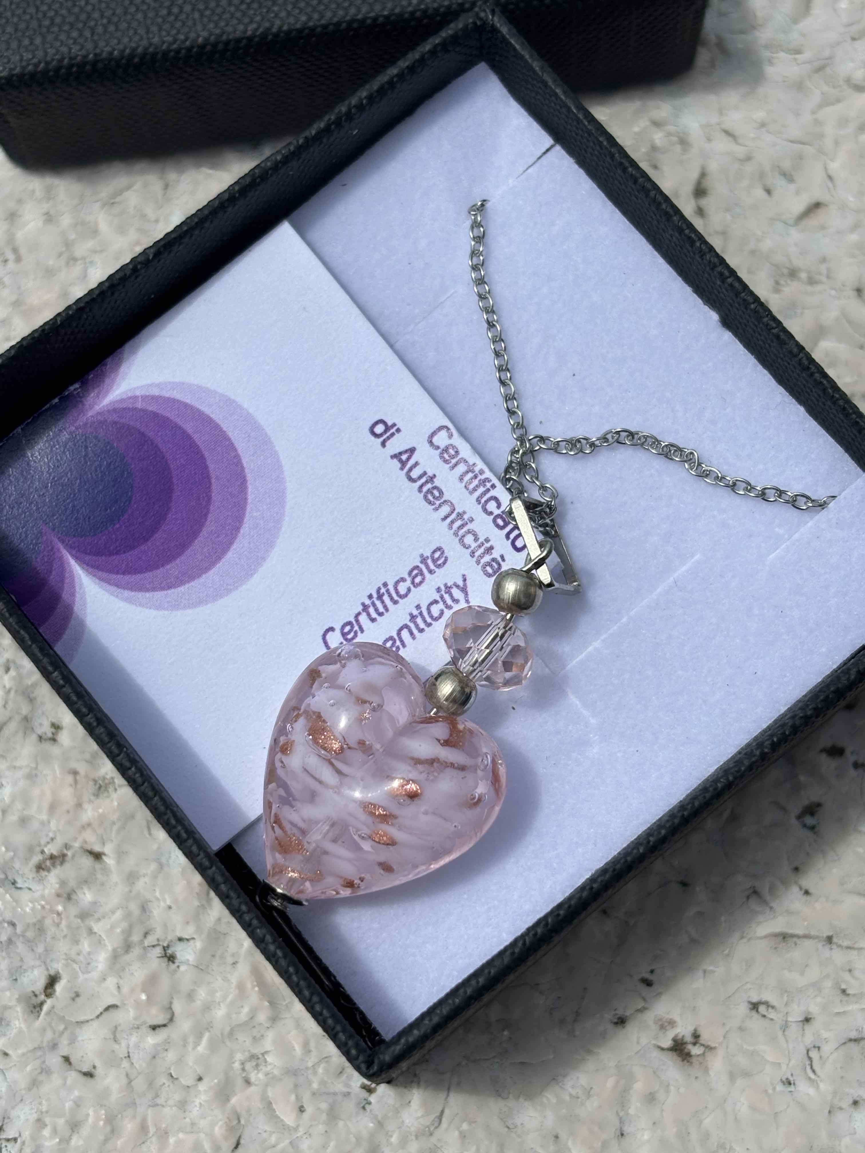 Ciondolo Cuore in vetro di Murano rosa e bronzo