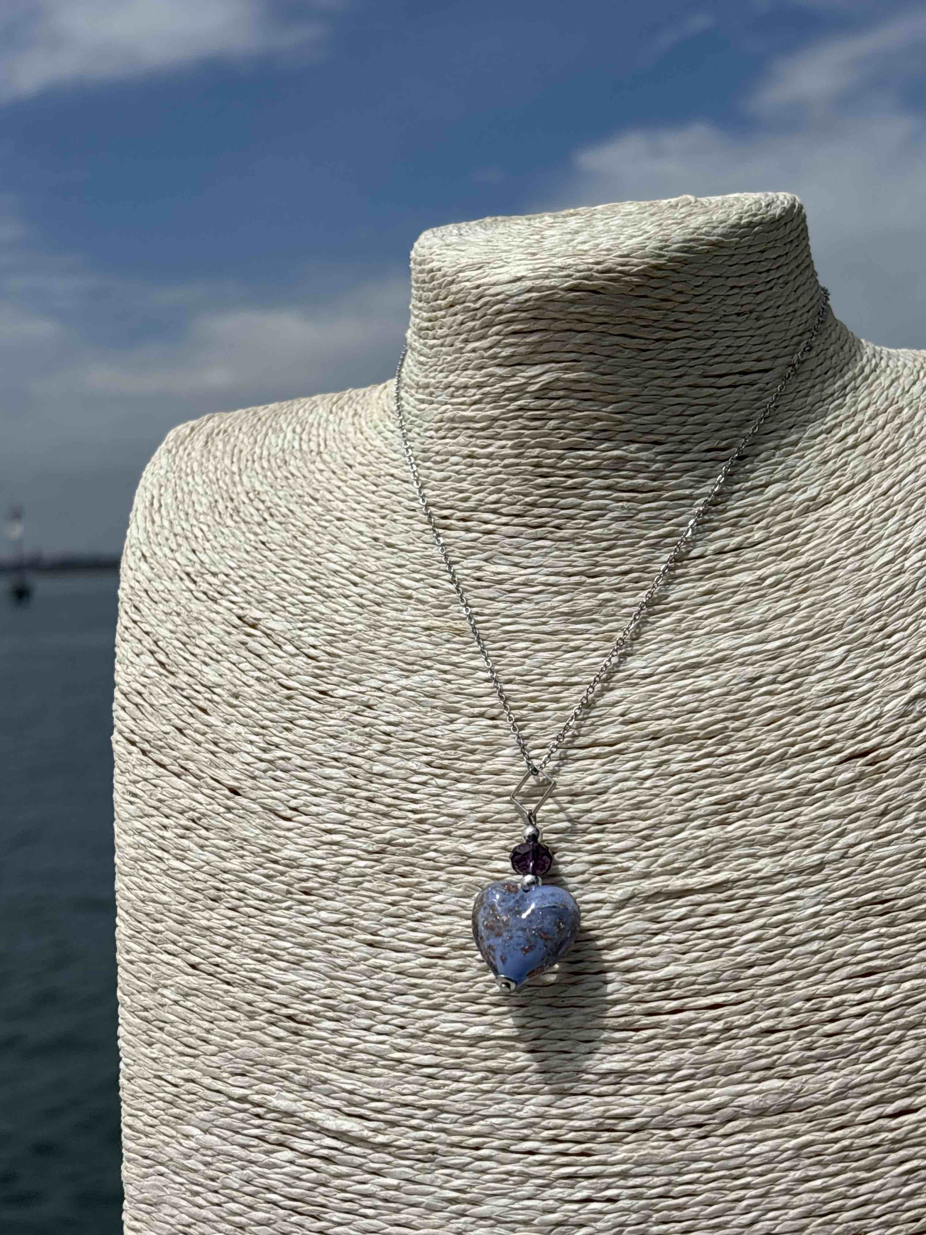Ciondolo Cuore in vetro di Murano azzurro e bronzo