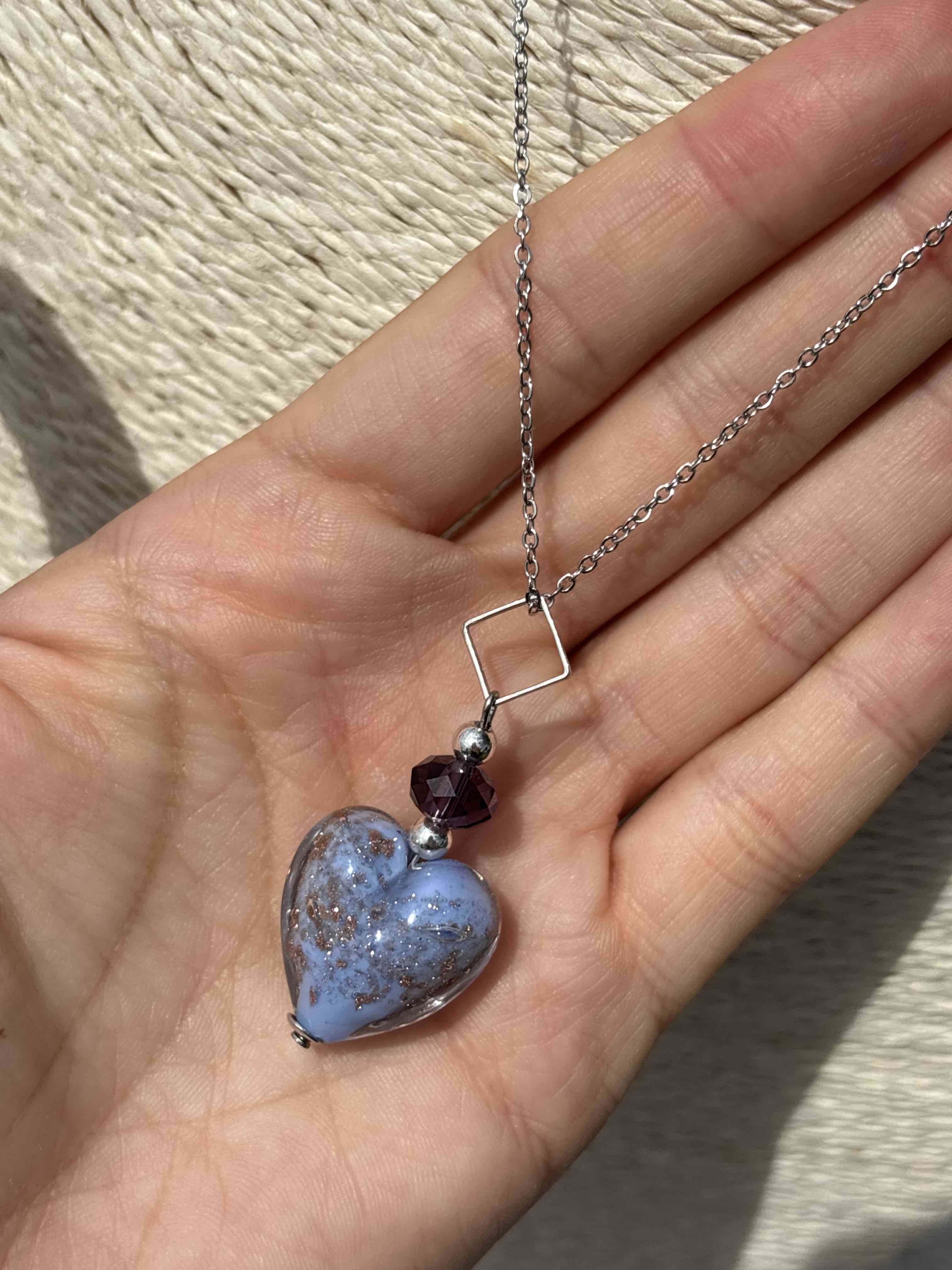 Ciondolo Cuore in vetro di Murano azzurro e bronzo