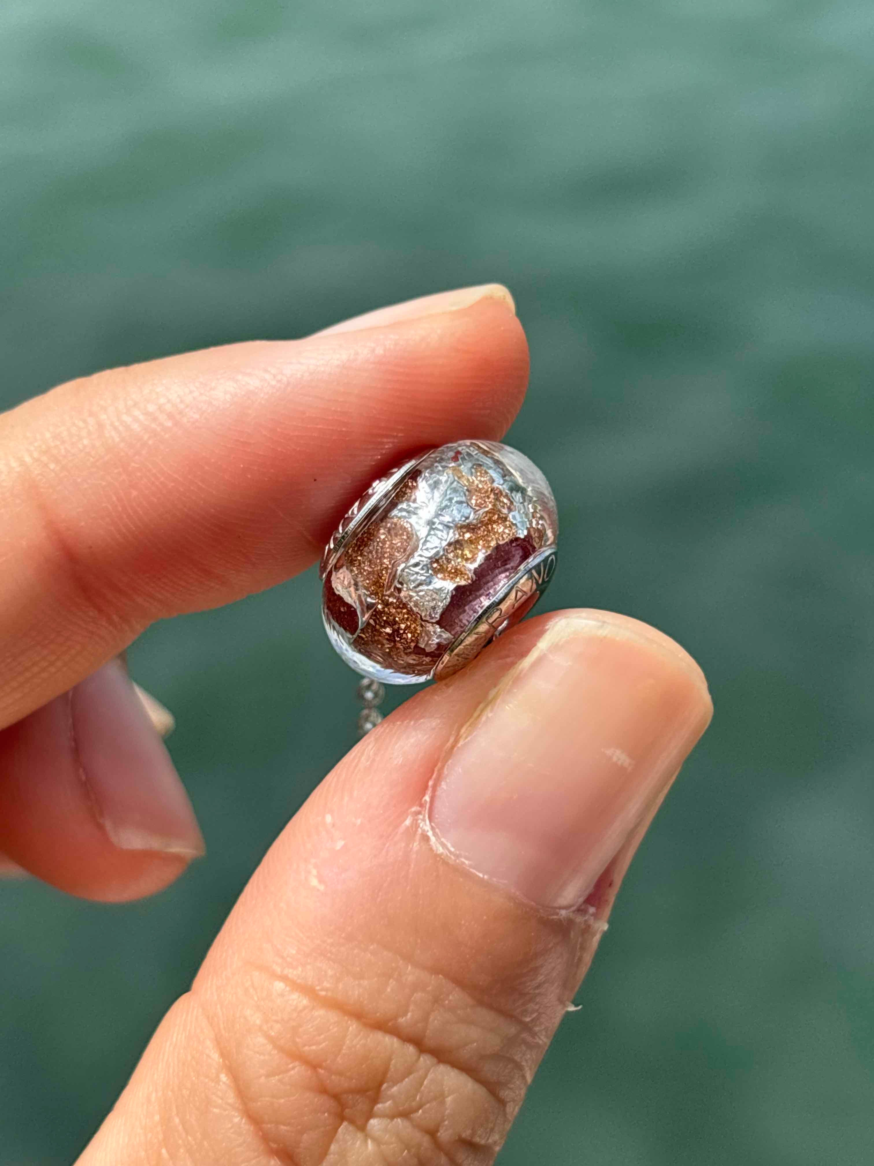 Charm in vetro di Murano e Argento 925 - color argento, rosa e avventurina