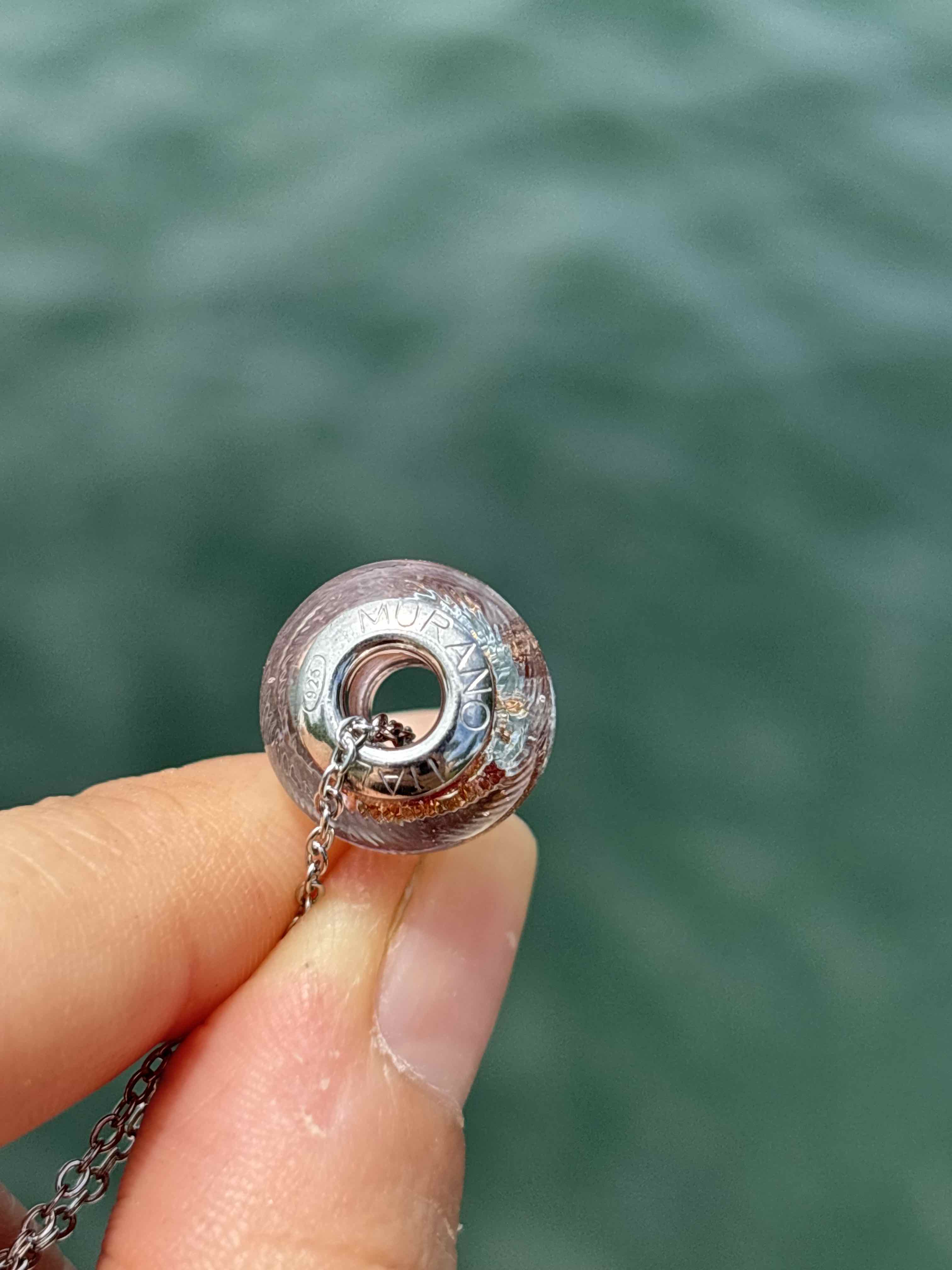 Charm in vetro di Murano e Argento 925 - color argento, rosa e avventurina