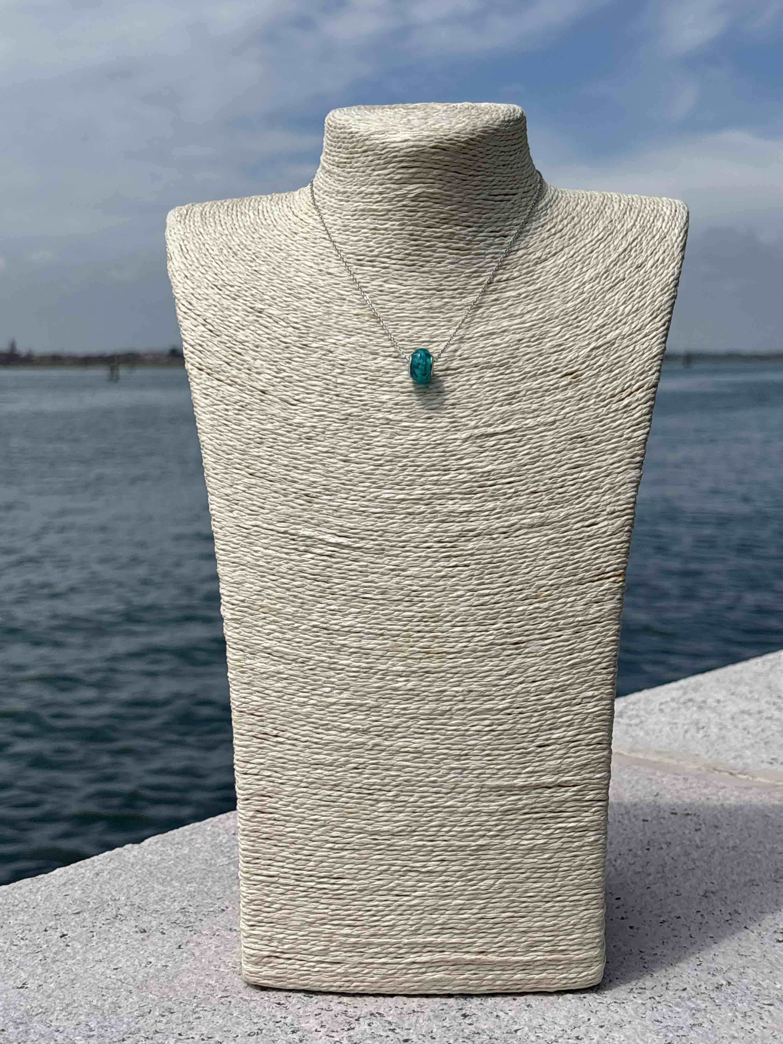 Charm in vetro di Murano e Argento 925 - color turchese