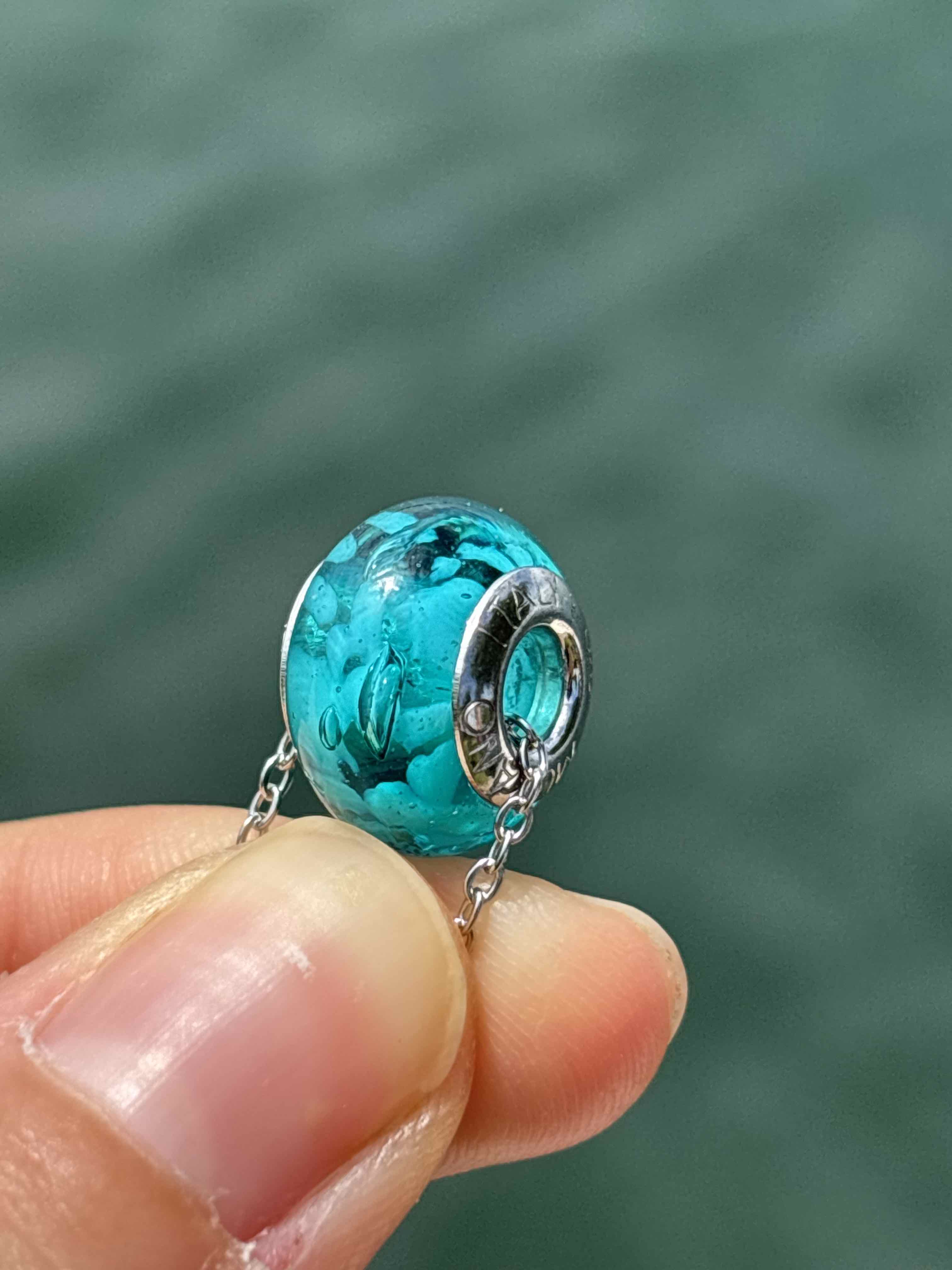 Charm in vetro di Murano e Argento 925 - color turchese