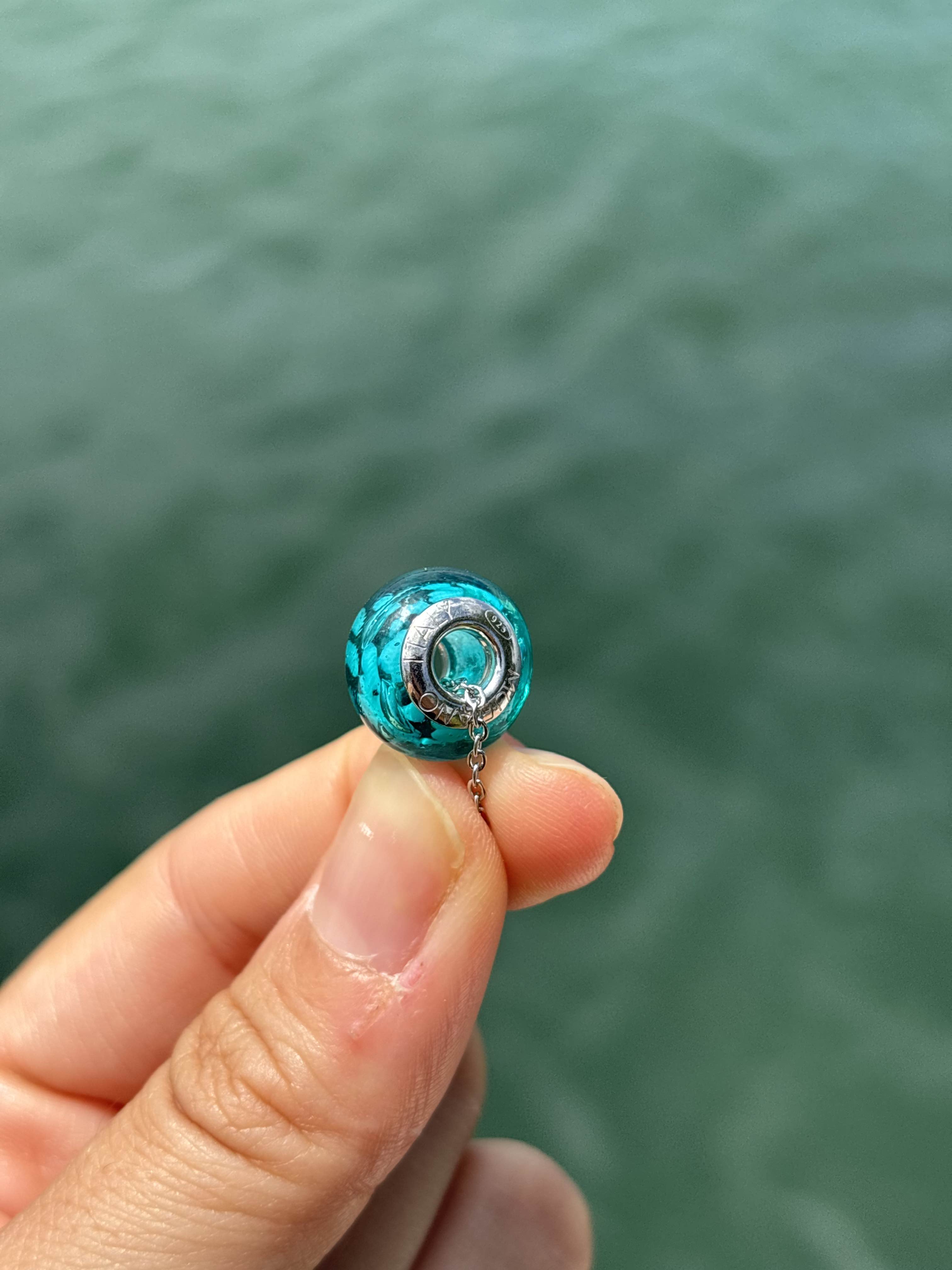 Charm in vetro di Murano e Argento 925 - color turchese