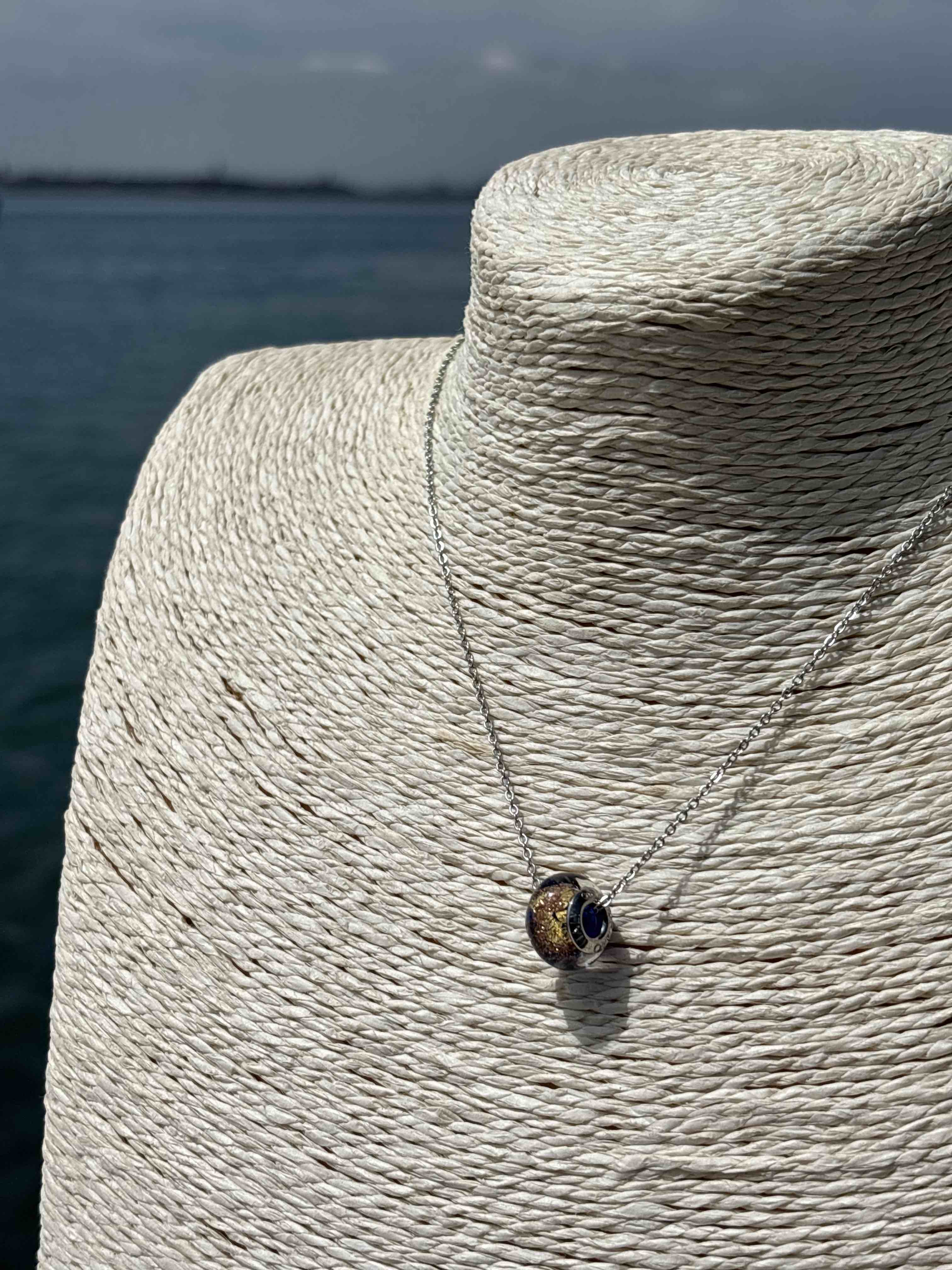 Charm in vetro di Murano e Argento 925 - color blu e avventurina