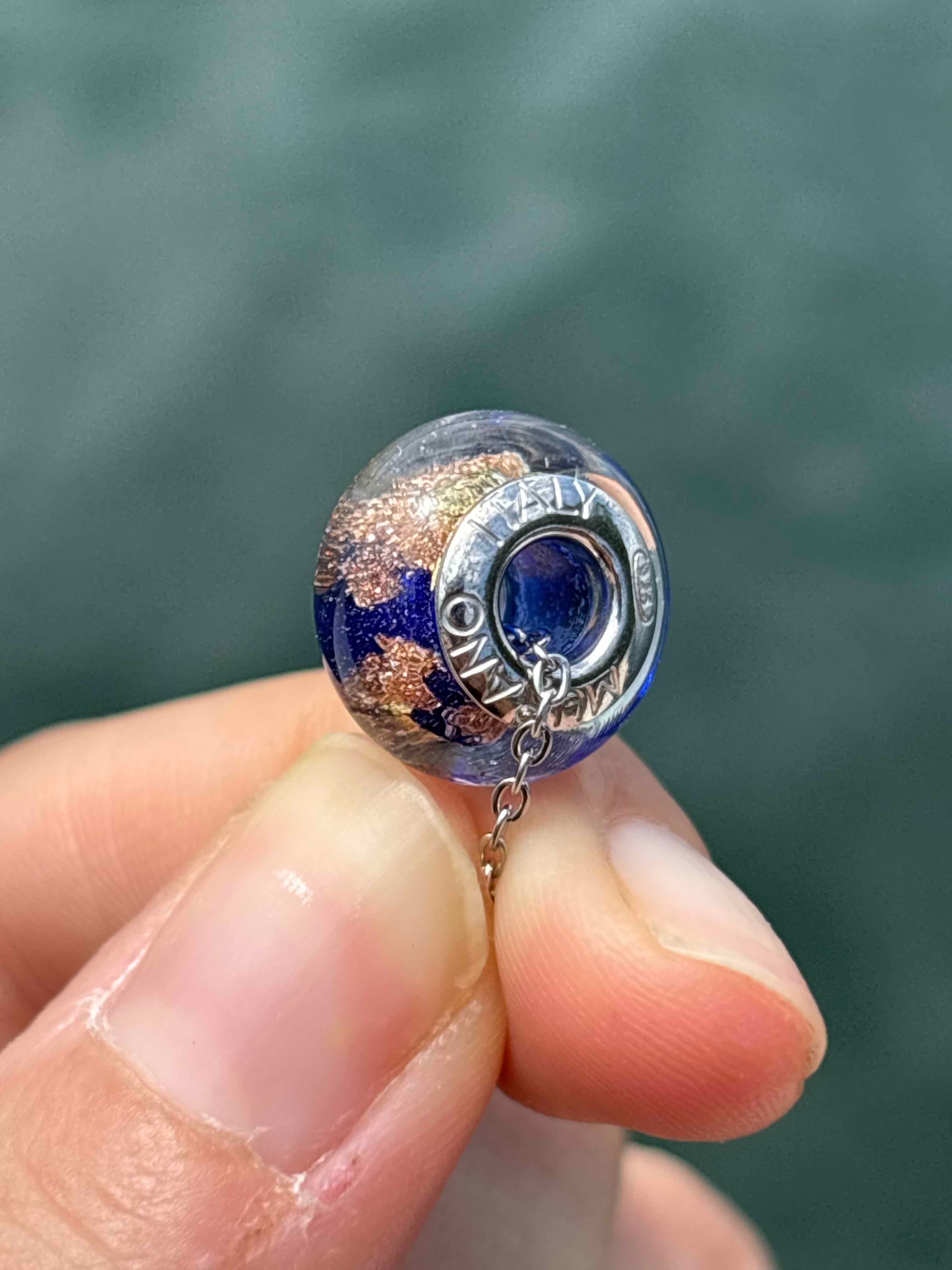 Charm in vetro di Murano e Argento 925 - color blu e avventurina