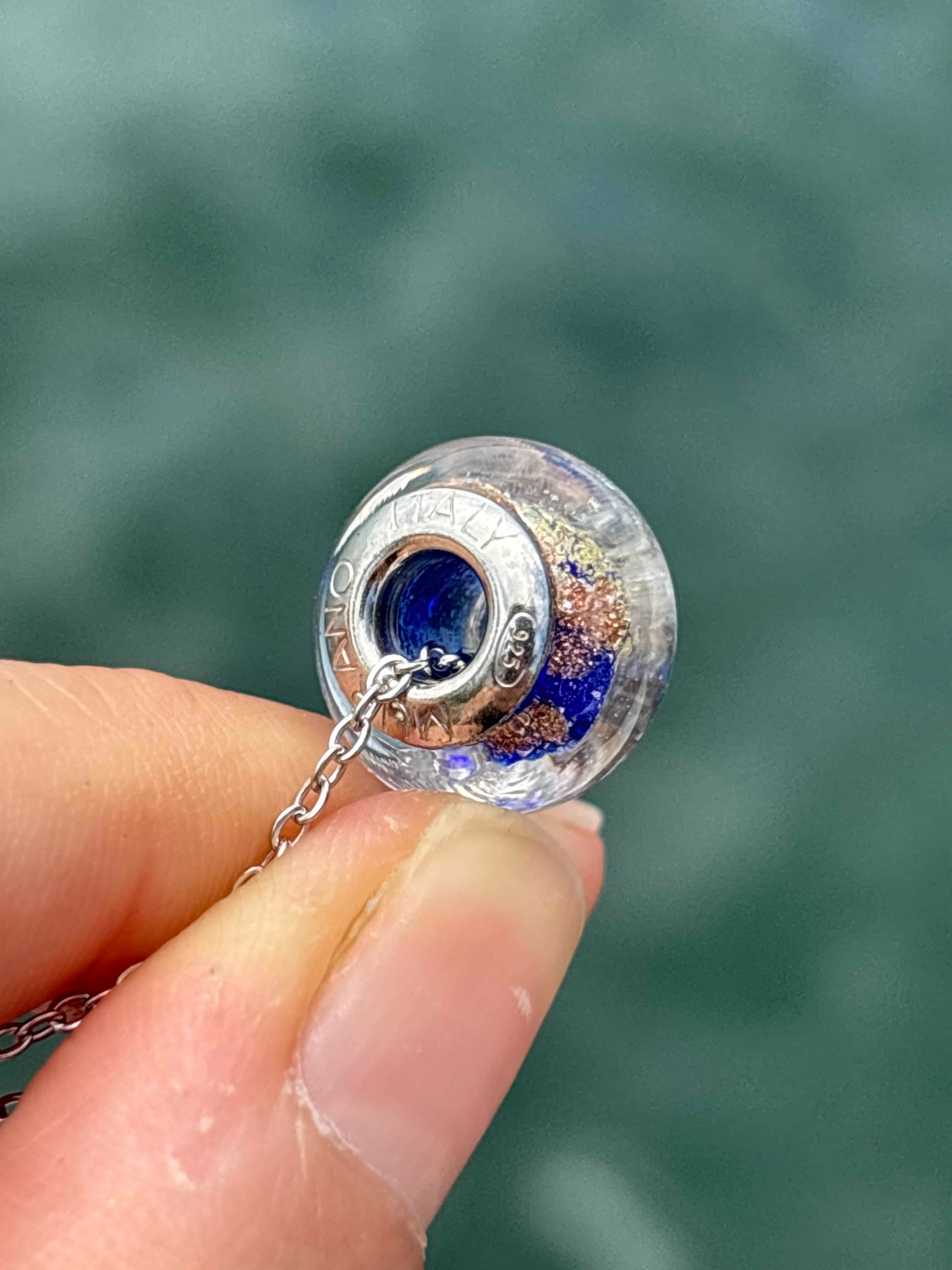 Charm in vetro di Murano e Argento 925 - color blu e avventurina