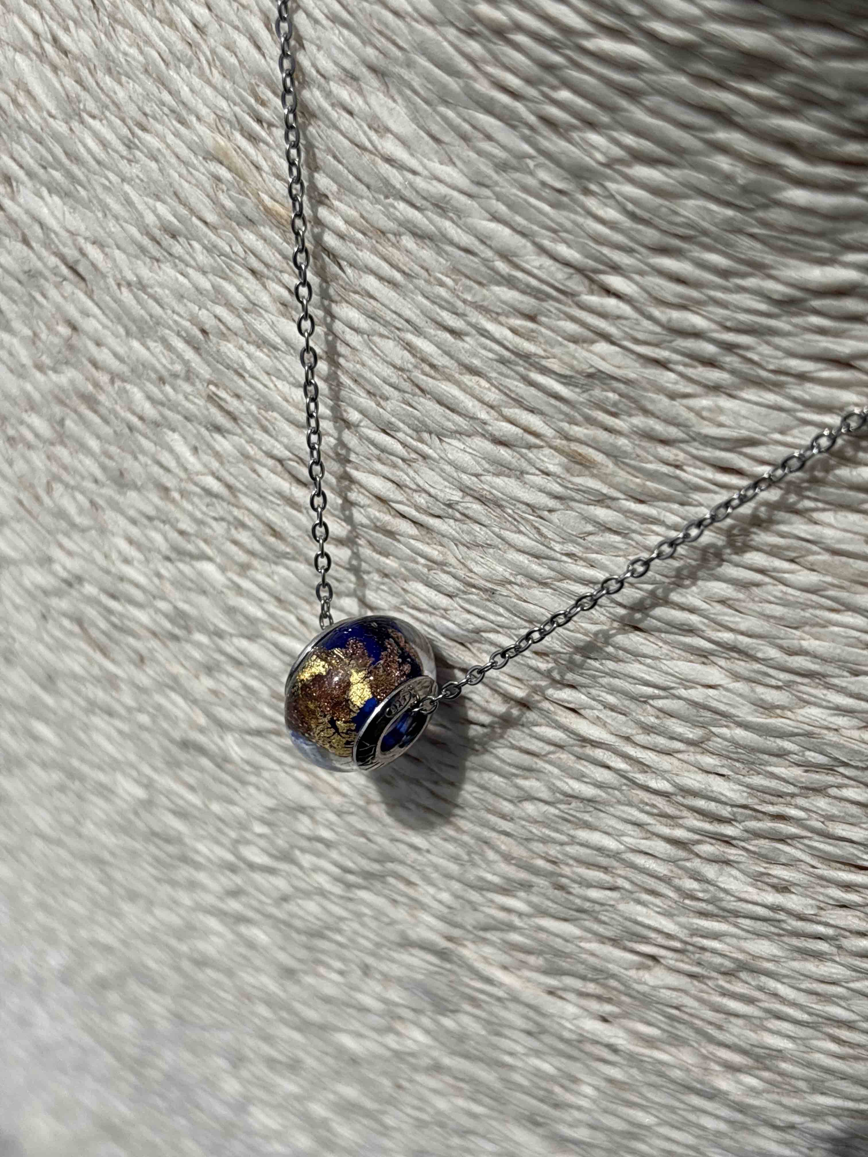Charm in vetro di Murano e Argento 925 - color blu e avventurina