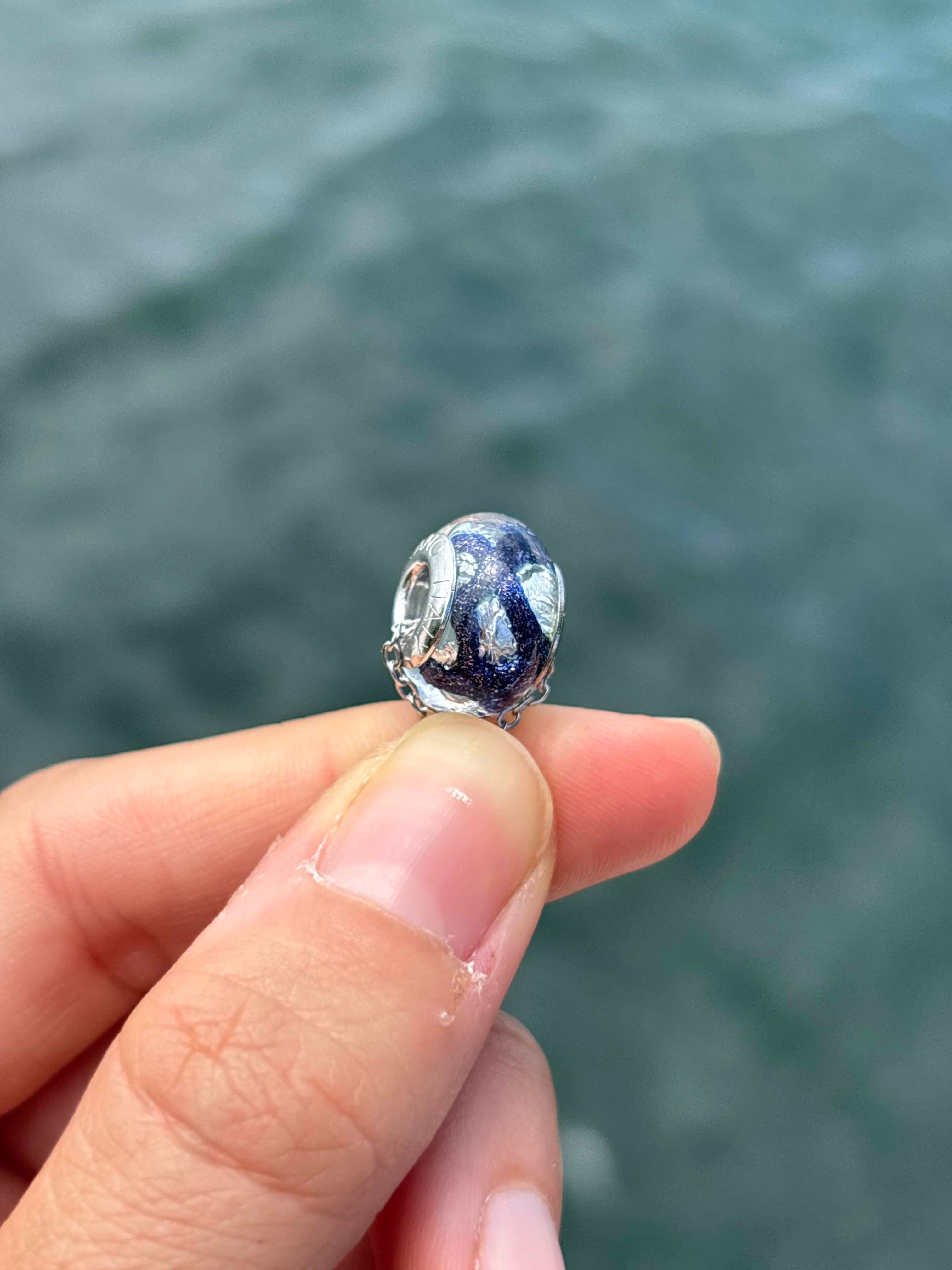 Charm in vetro di Murano e Argento 925 - color blu e argento