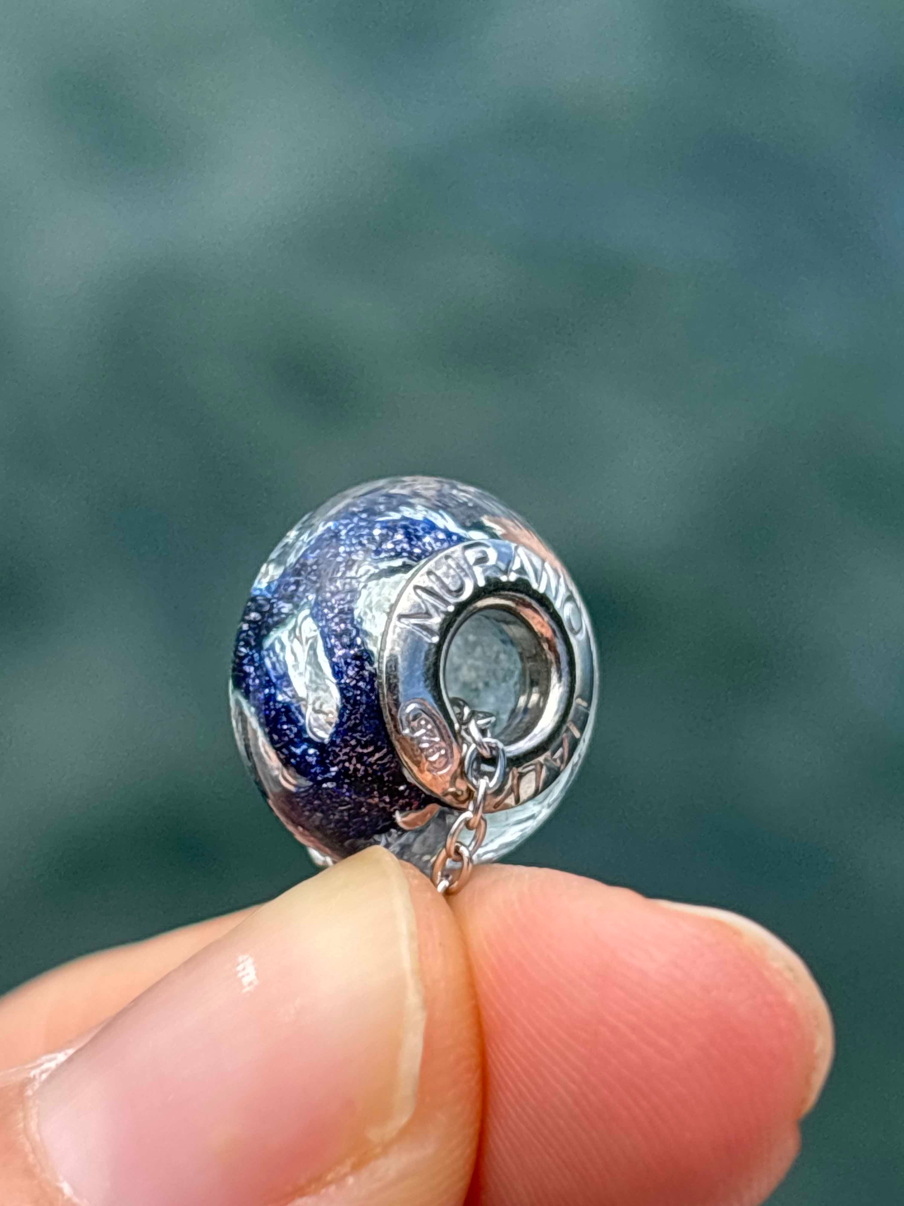 Charm in vetro di Murano e Argento 925 - color blu e argento