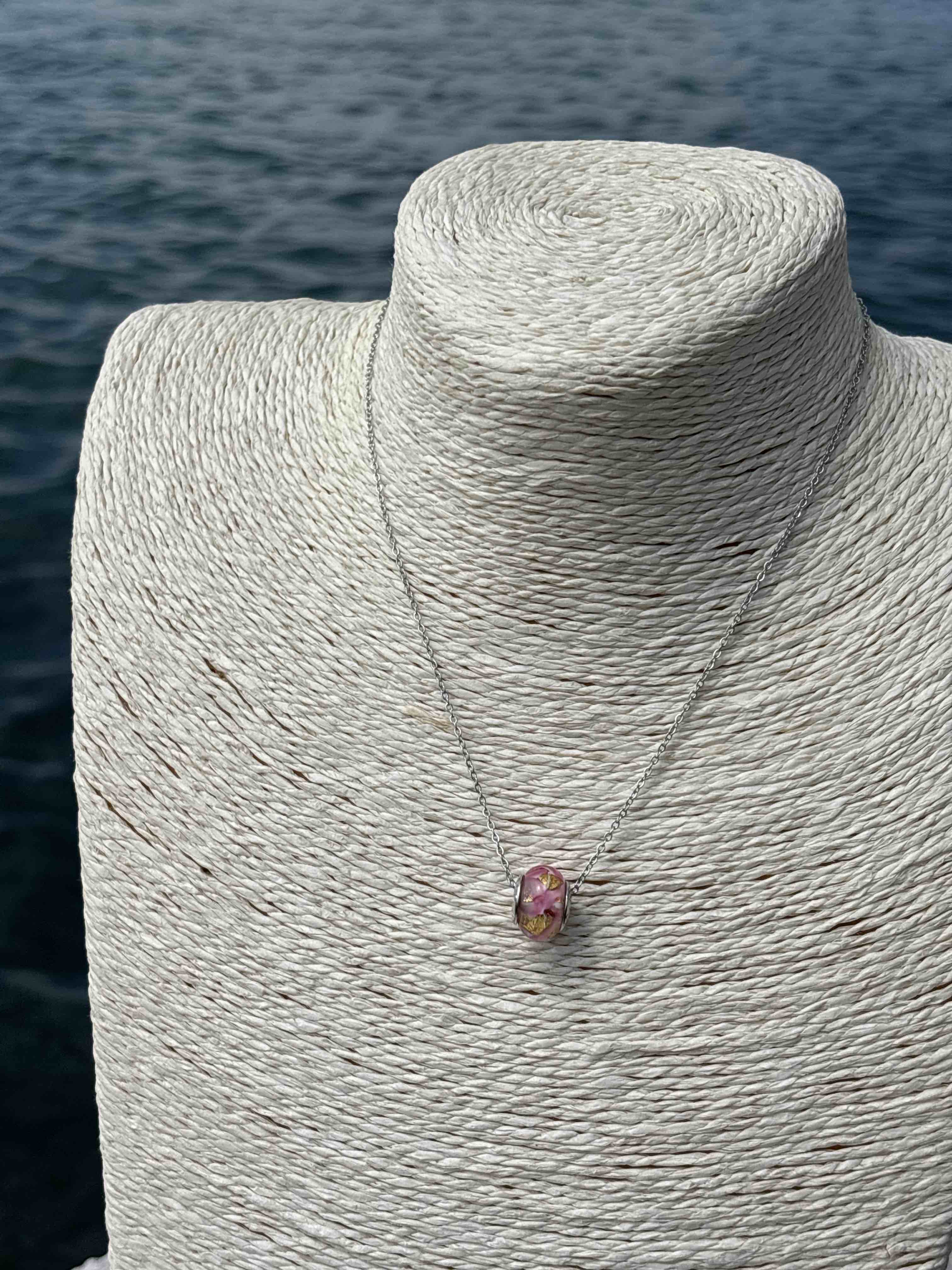 Charm in vetro di Murano e Argento 925 - color rosa e oro