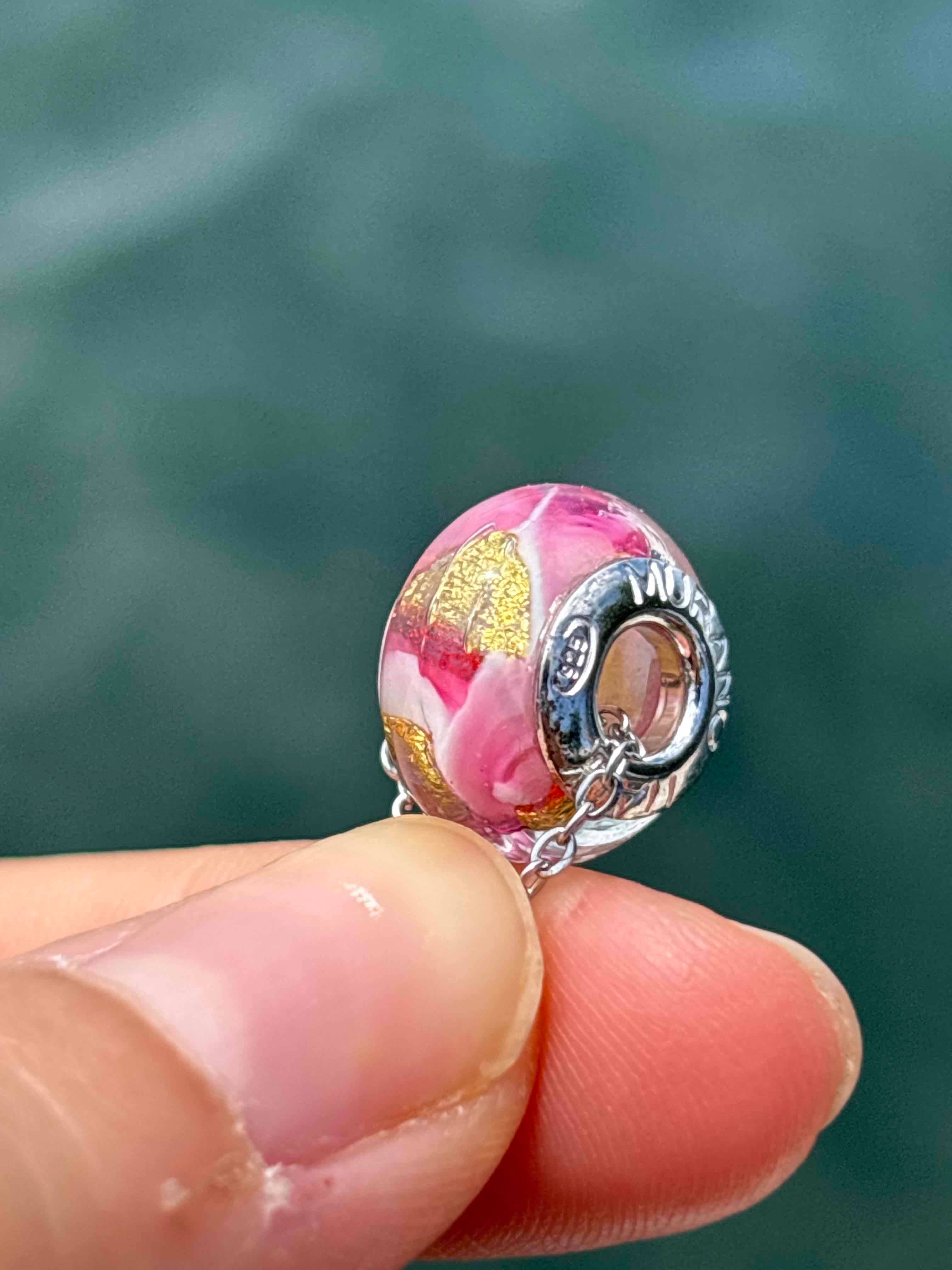 Charm in vetro di Murano e Argento 925 - color rosa e oro