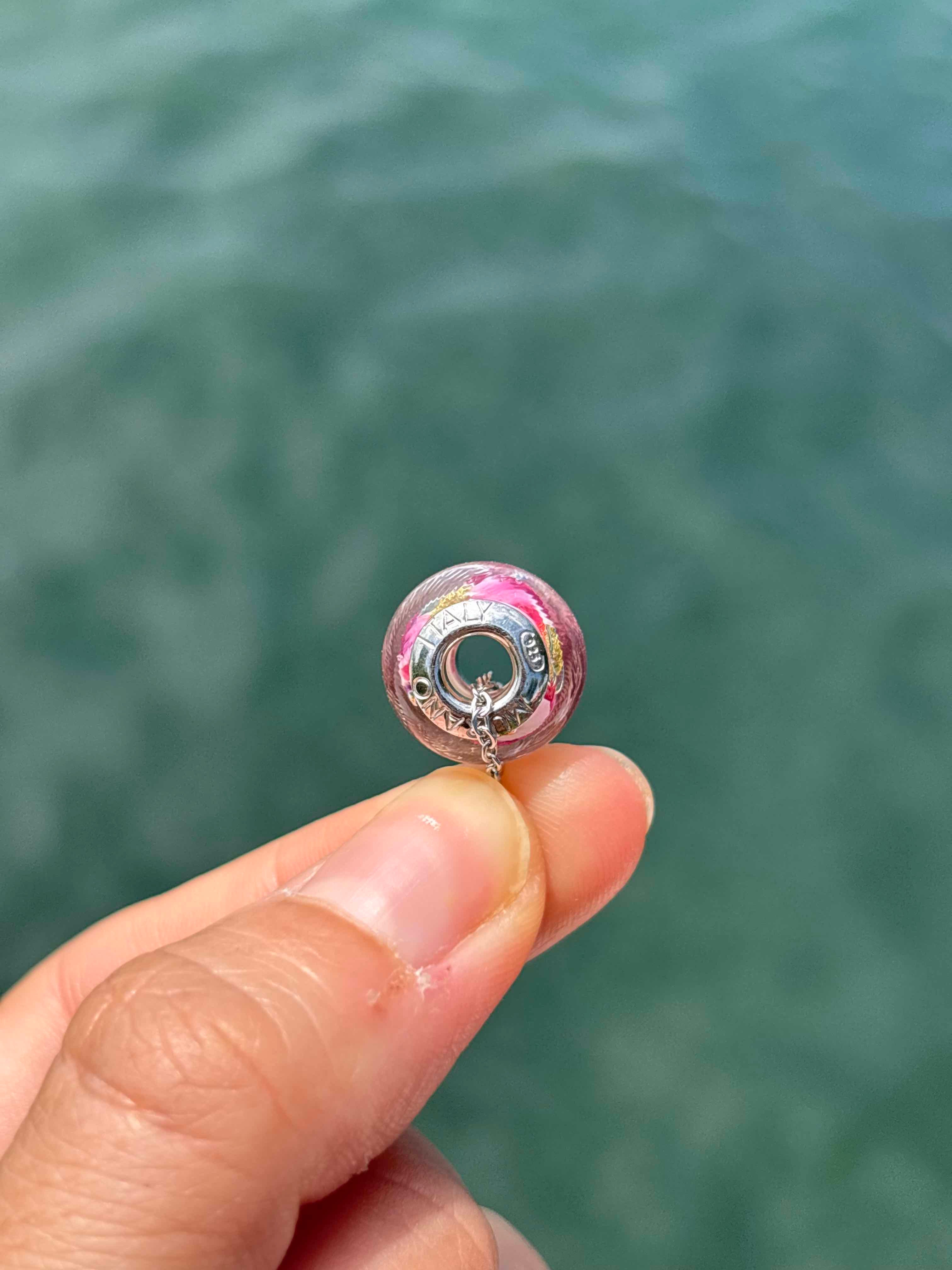 Charm in vetro di Murano e Argento 925 - color rosa e oro
