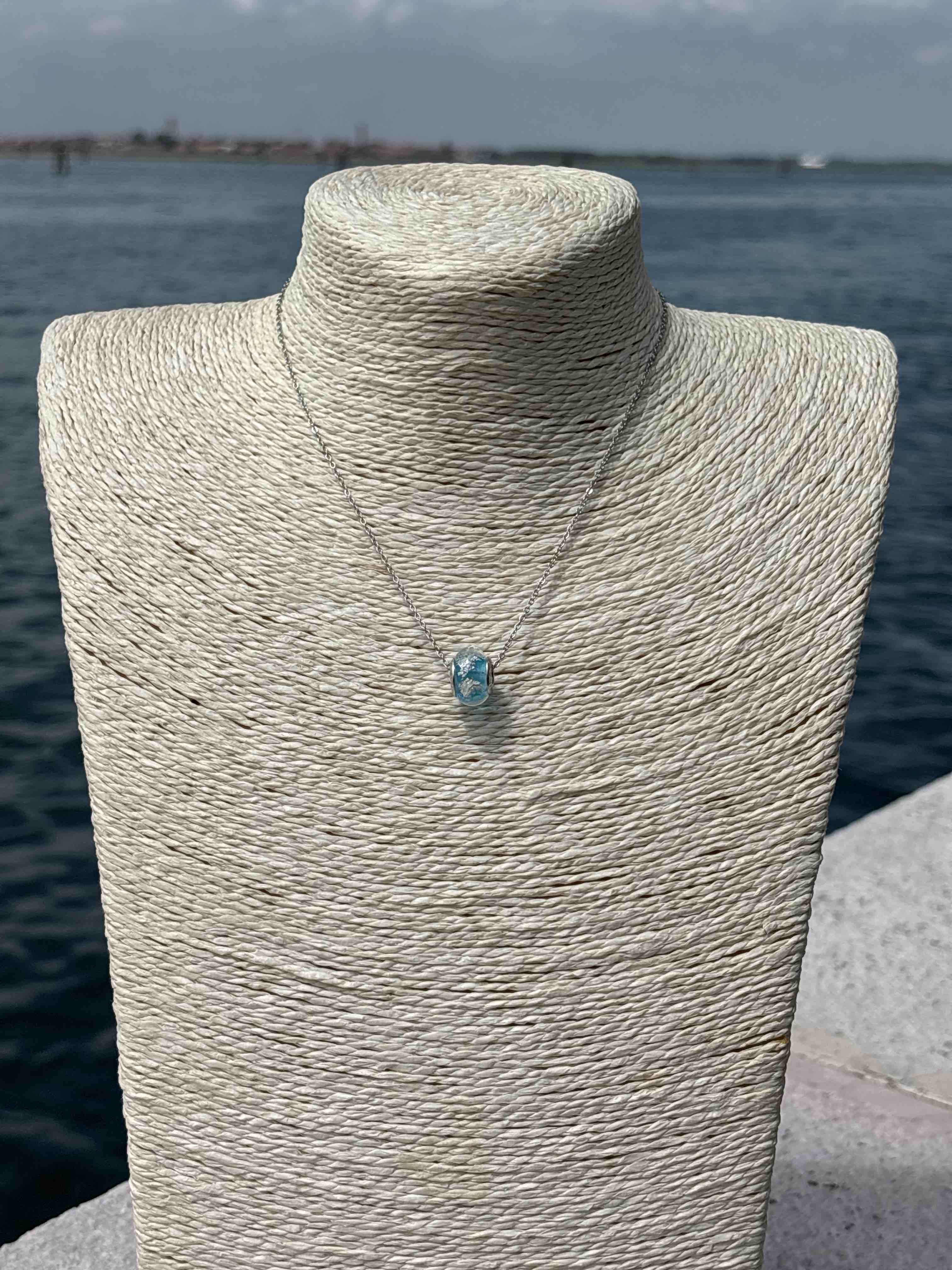 Charm in vetro di Murano e Argento 925 - color celeste e argento