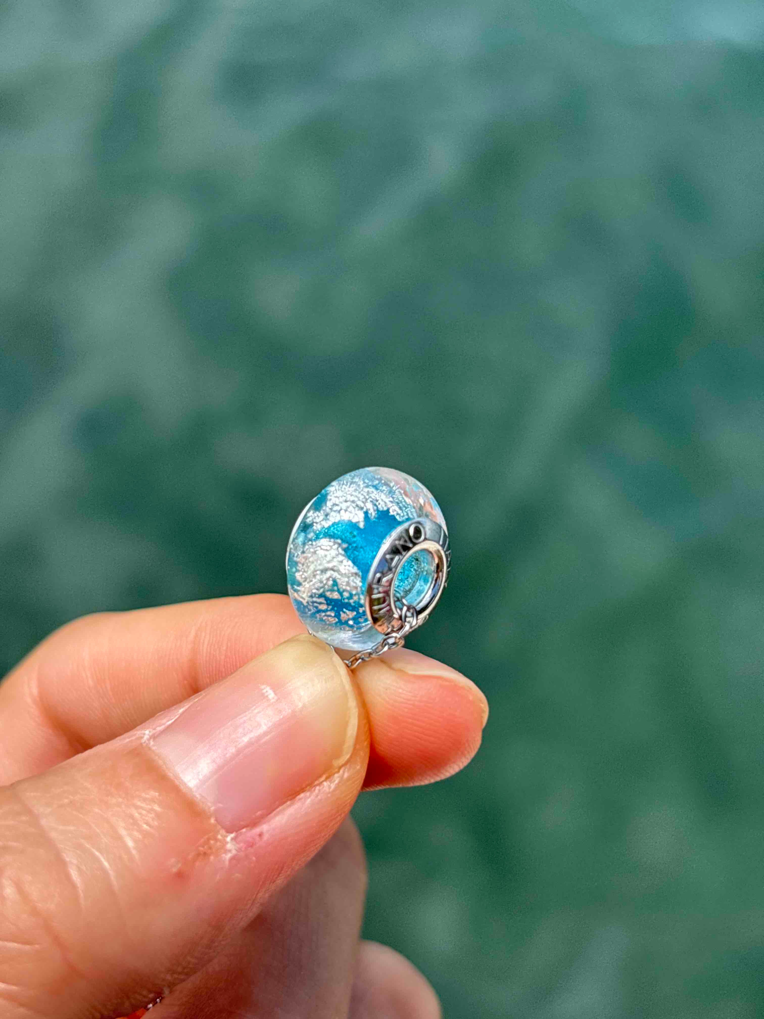 Charm in vetro di Murano e Argento 925 - color celeste e argento