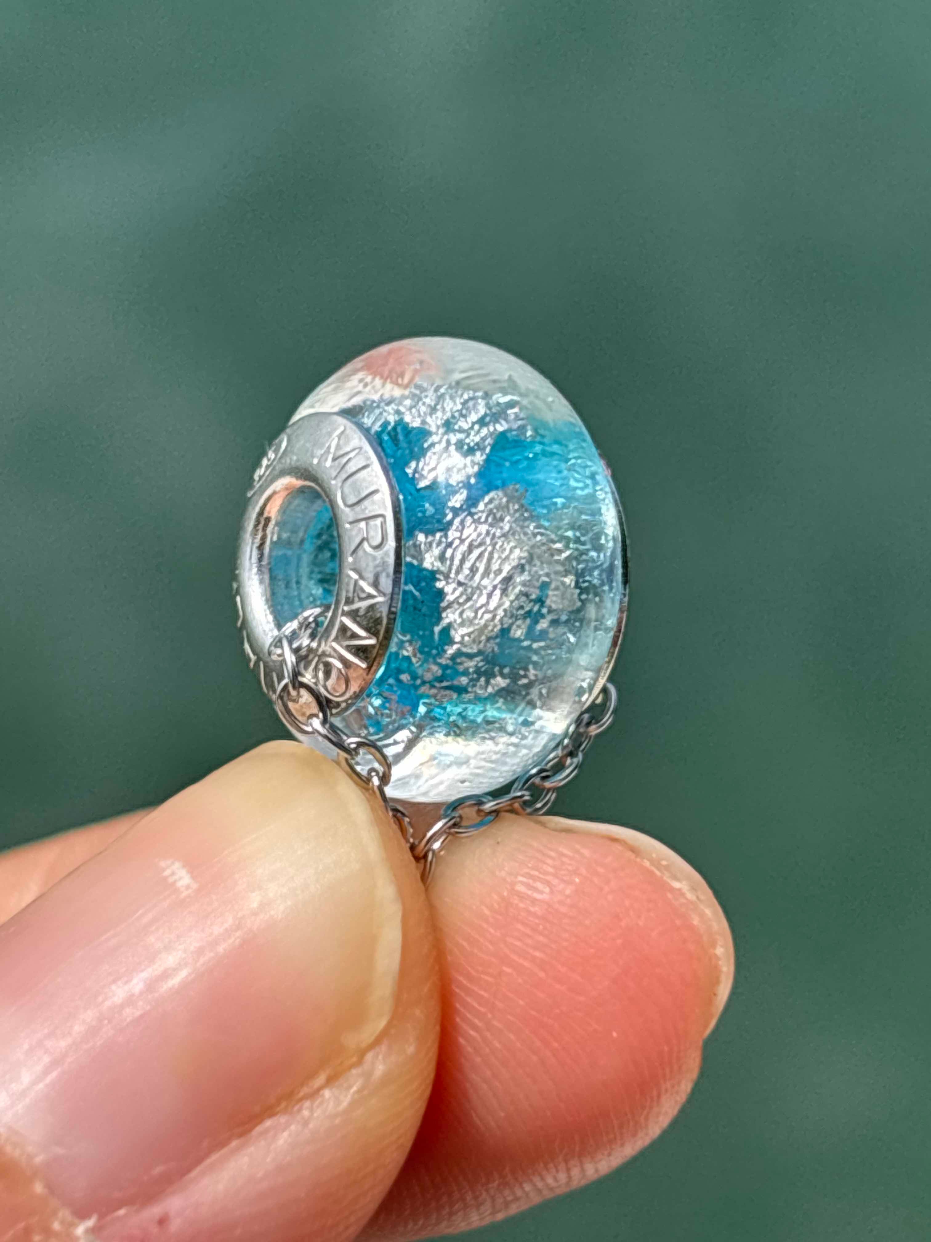 Charm in vetro di Murano e Argento 925 - color celeste e argento