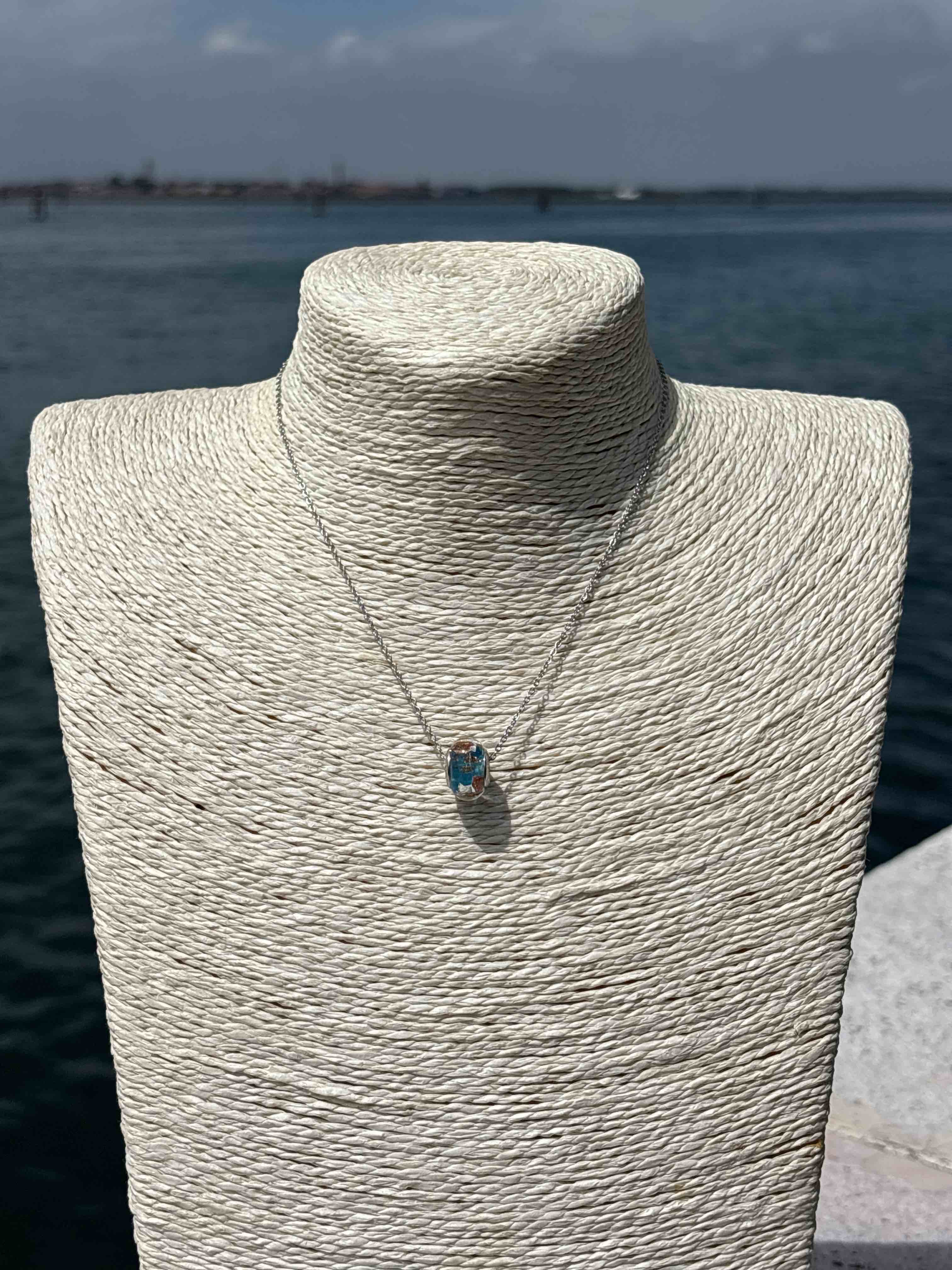 Charm in vetro di Murano e Argento 925 - color celeste e avventurina