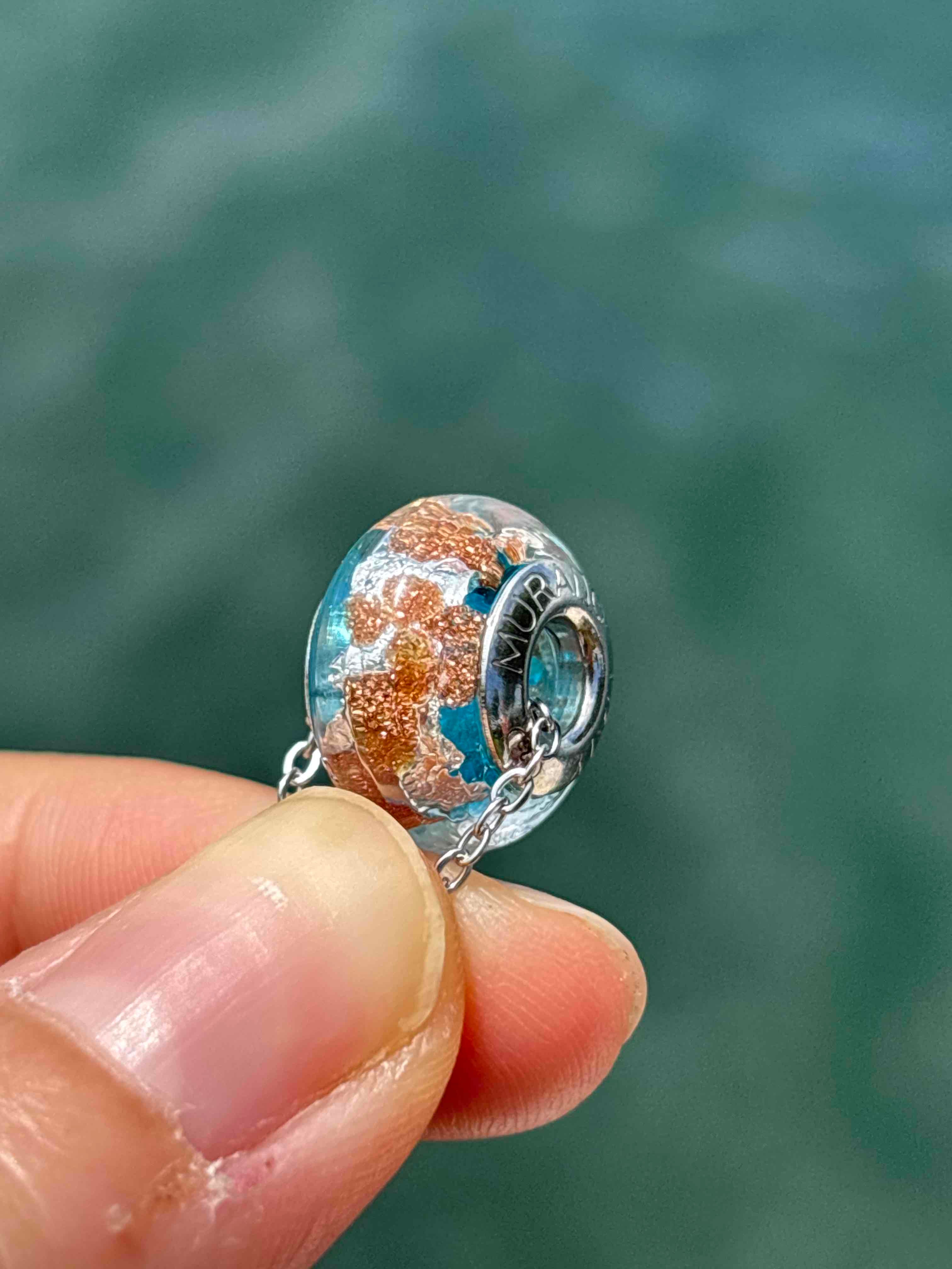 Charm in vetro di Murano e Argento 925 - color celeste e avventurina