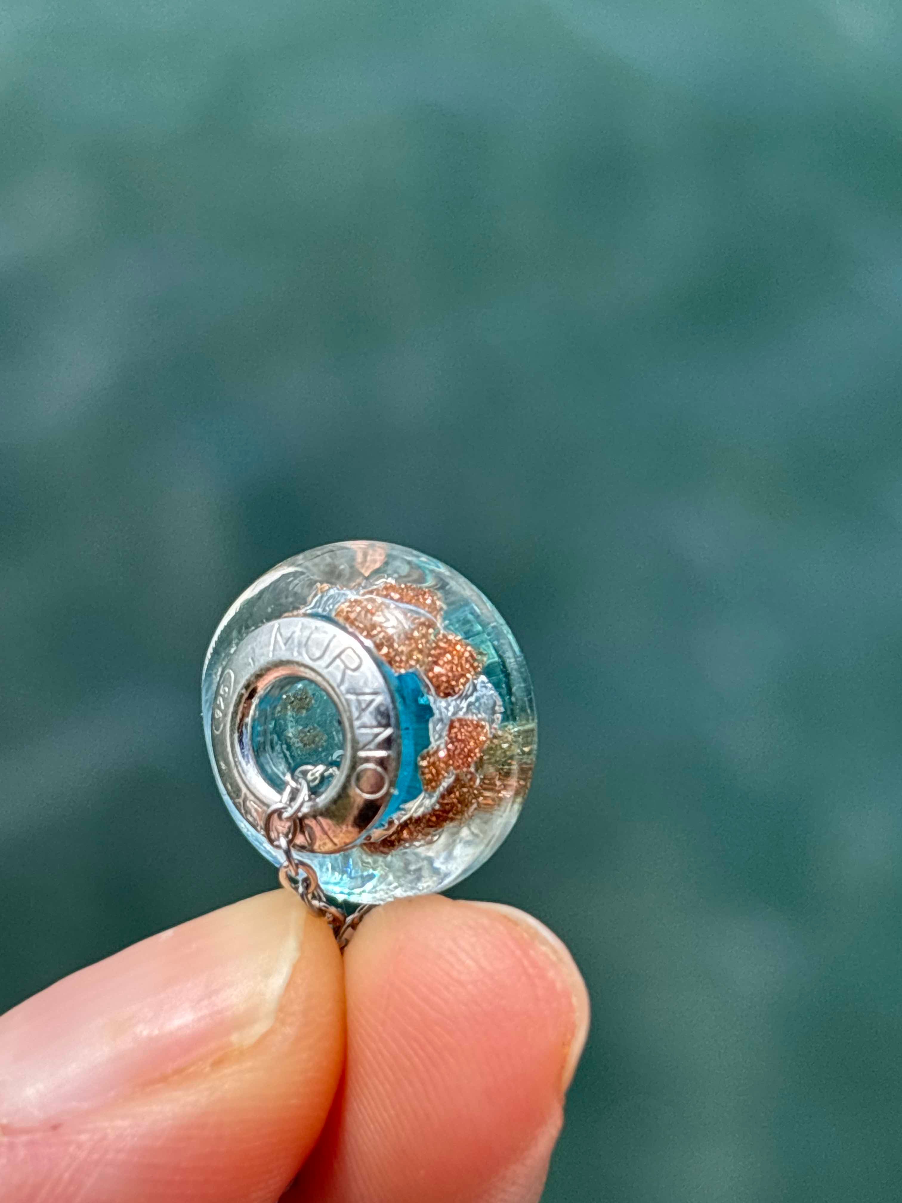 Charm in vetro di Murano e Argento 925 - color celeste e avventurina