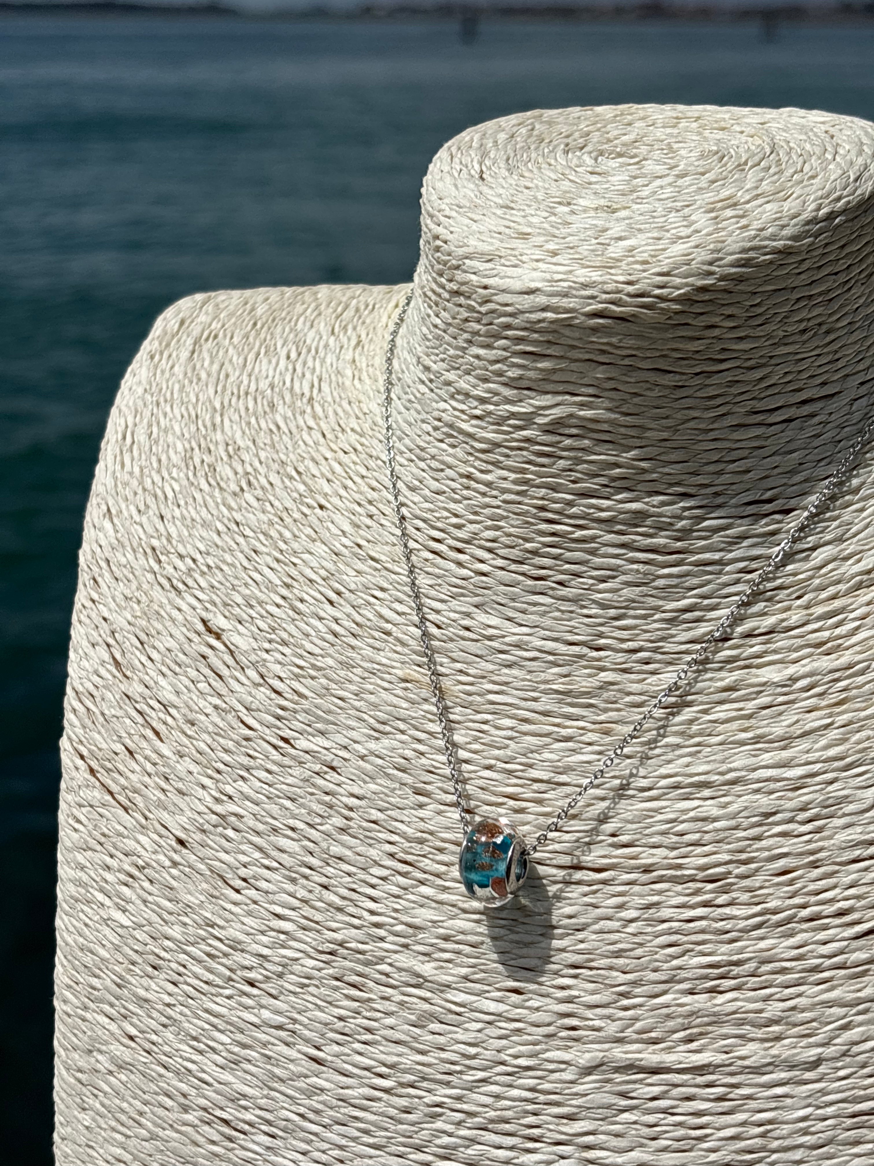 Charm in vetro di Murano e Argento 925 - color celeste e avventurina