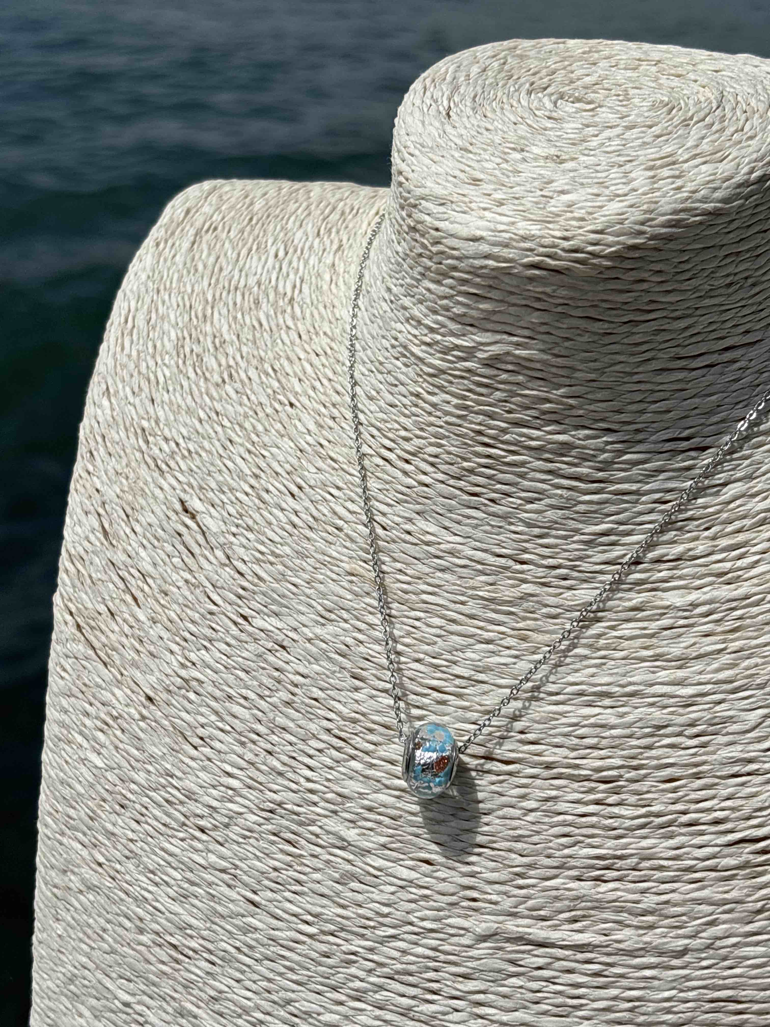 Charm in vetro di Murano e Argento 925 - color azzurro, argento e avventurina