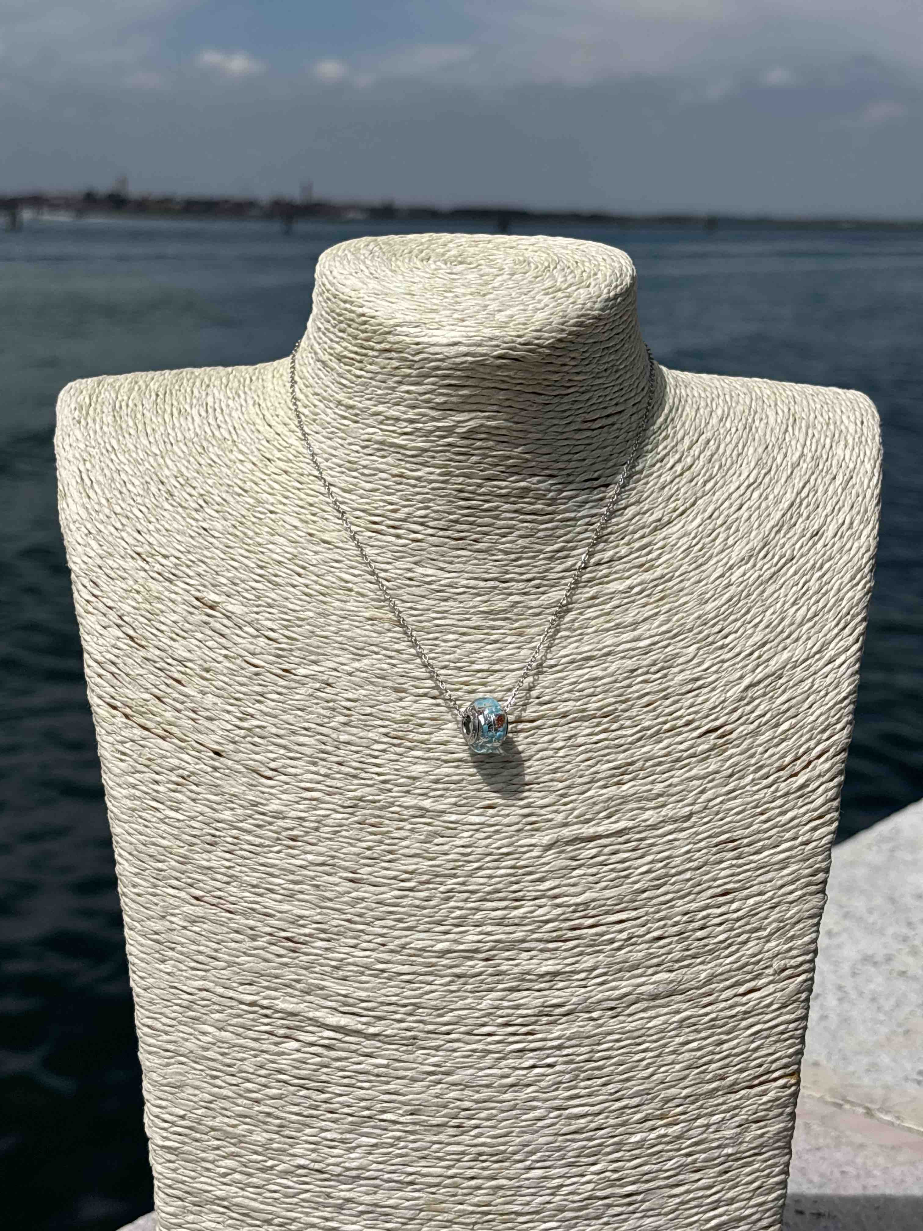 Charm in vetro di Murano e Argento 925 - color azzurro, argento e avventurina