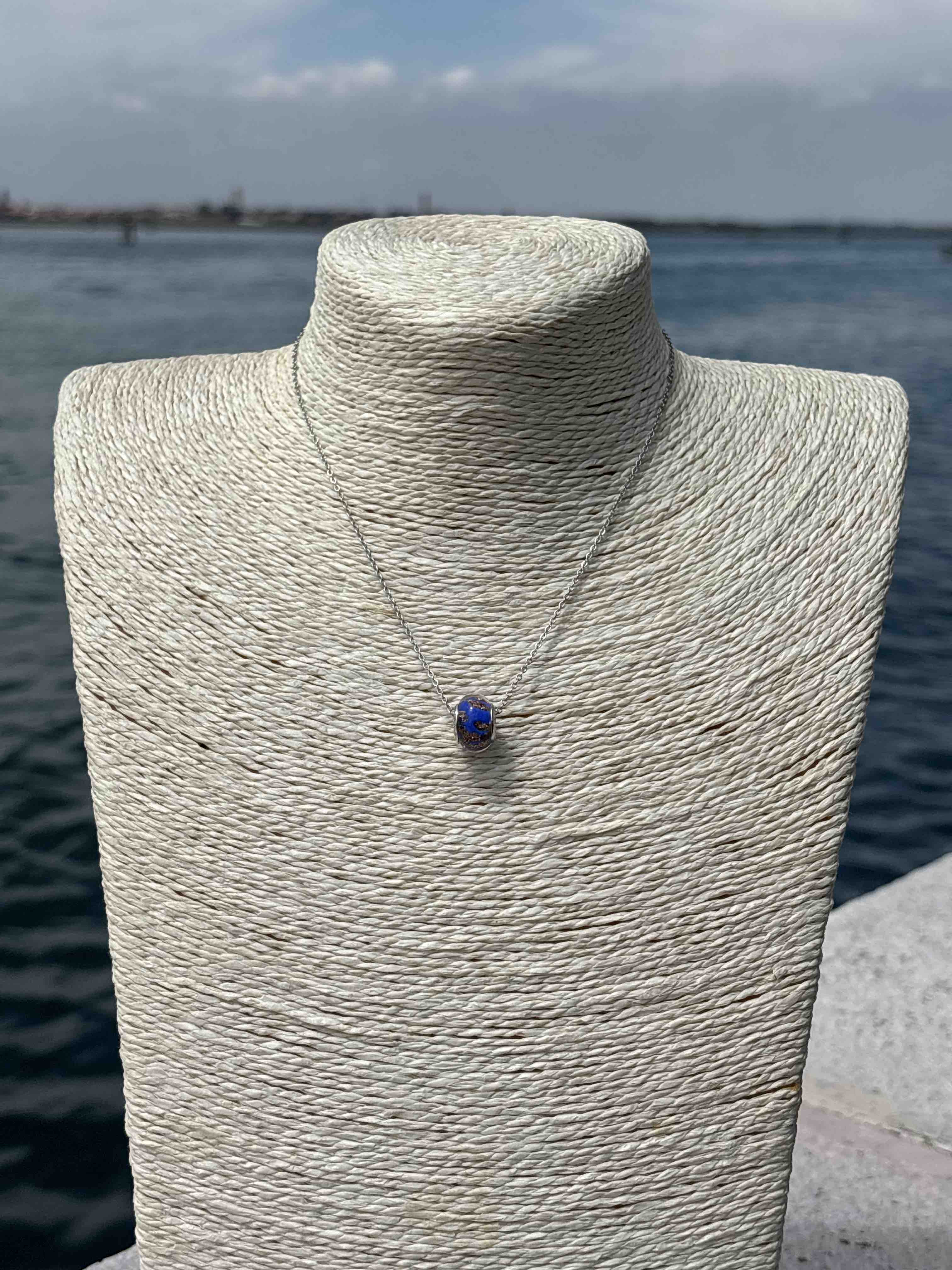 Charm in vetro di Murano e Argento 925 - color blu e avventurina