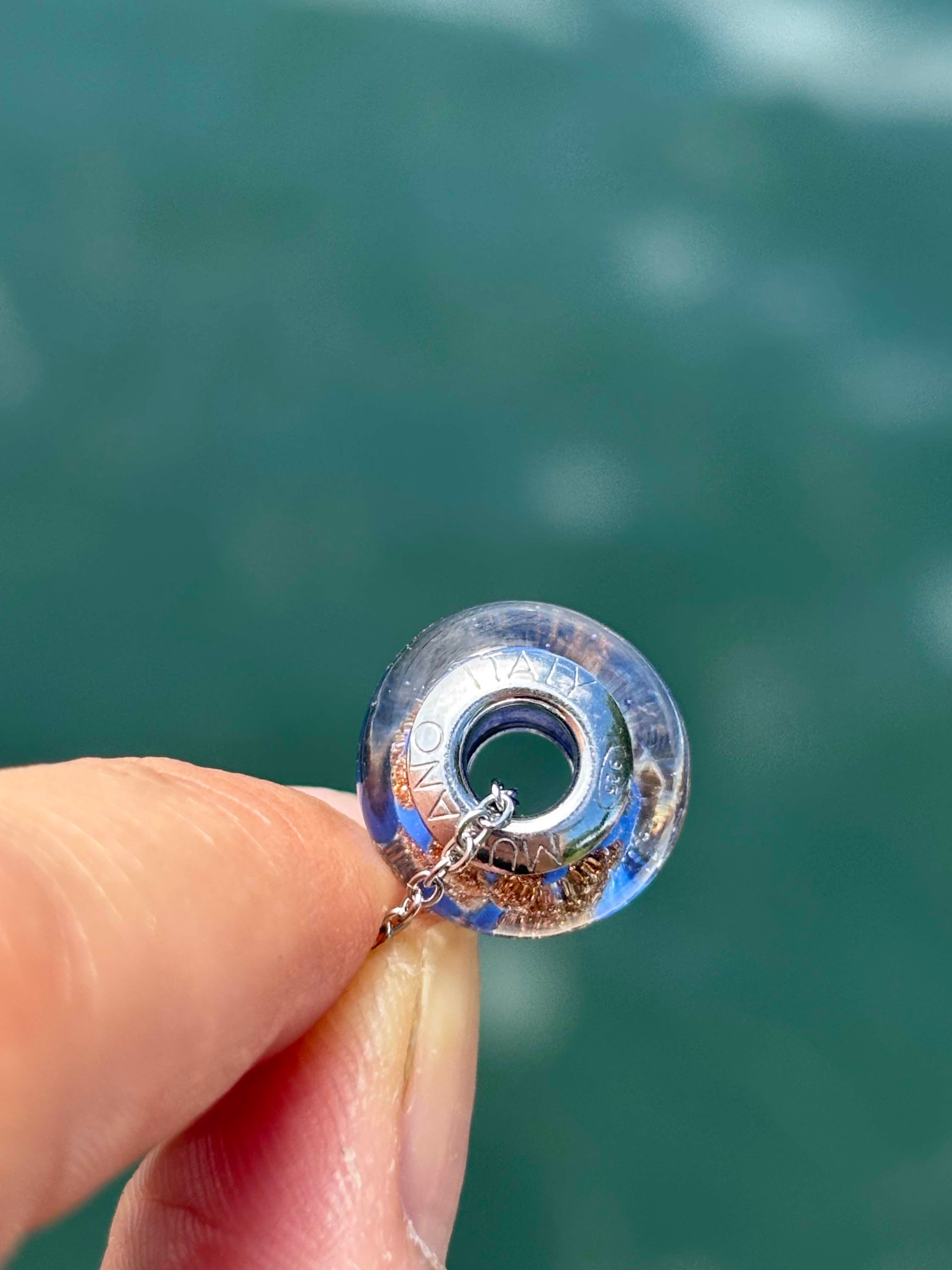 Charm in vetro di Murano e Argento 925 - color blu e avventurina