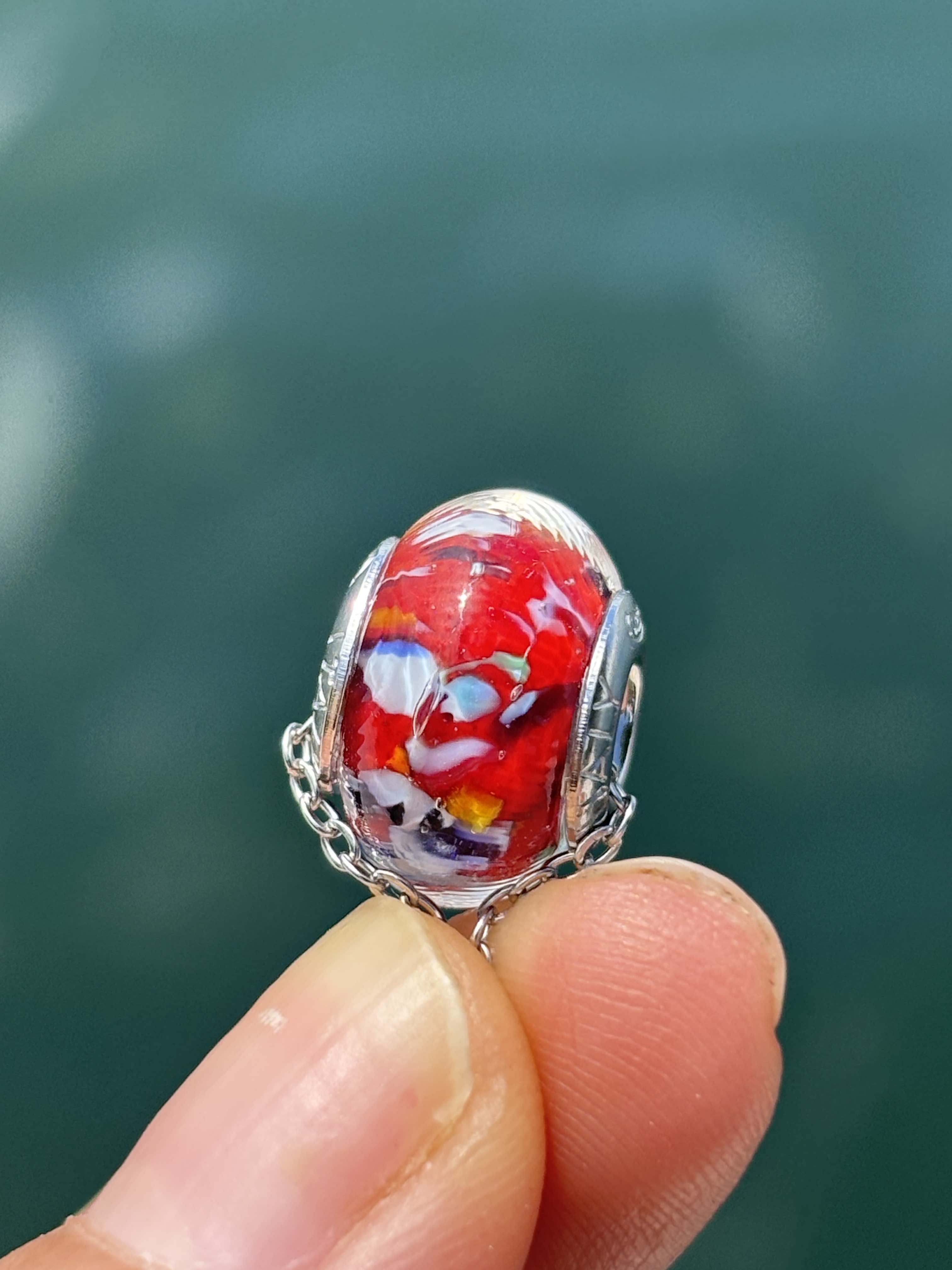 Charm in vetro di Murano e Argento 925 - rosso multicolore