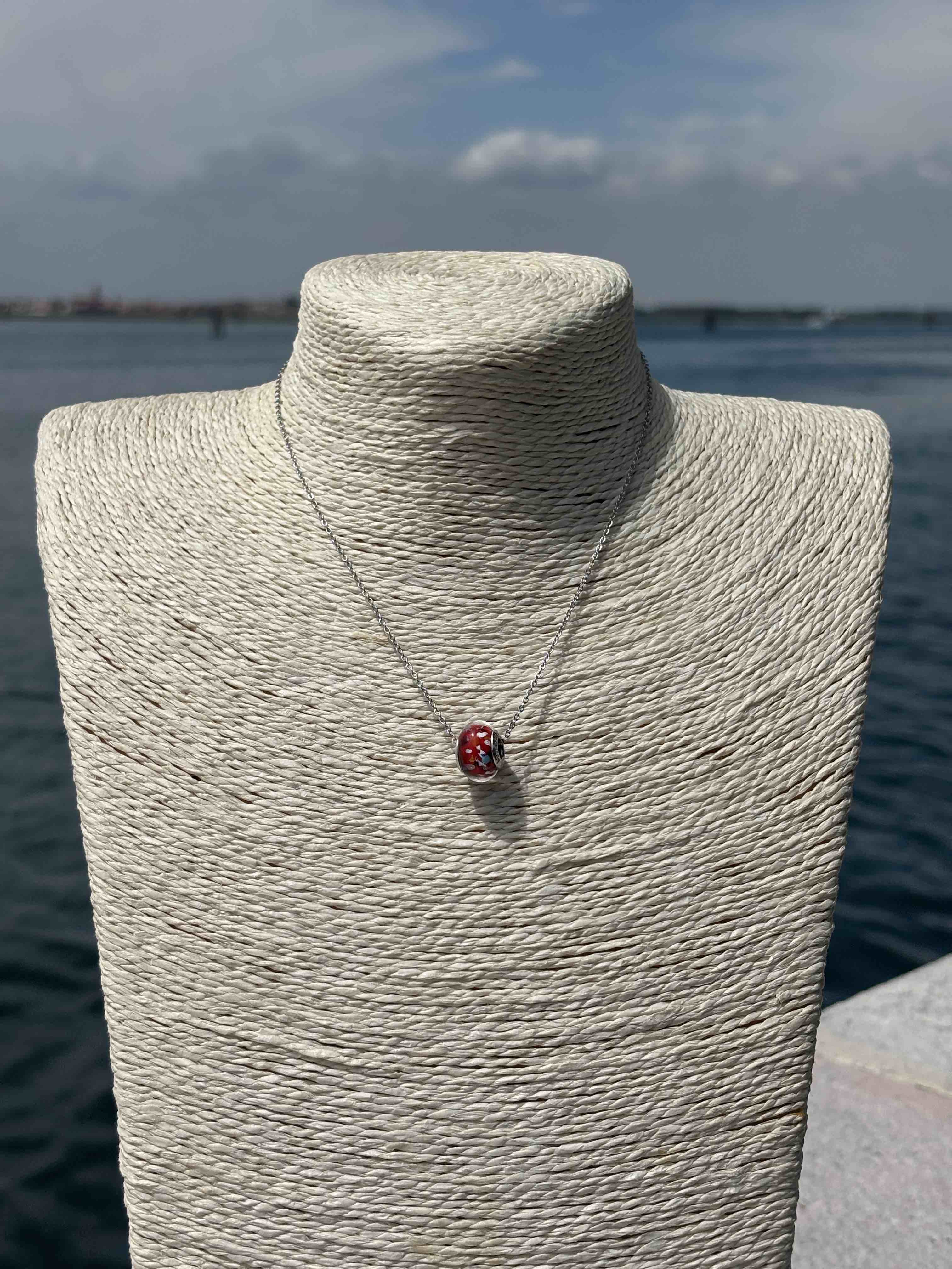 Charm in vetro di Murano e Argento 925 - rosso multicolore