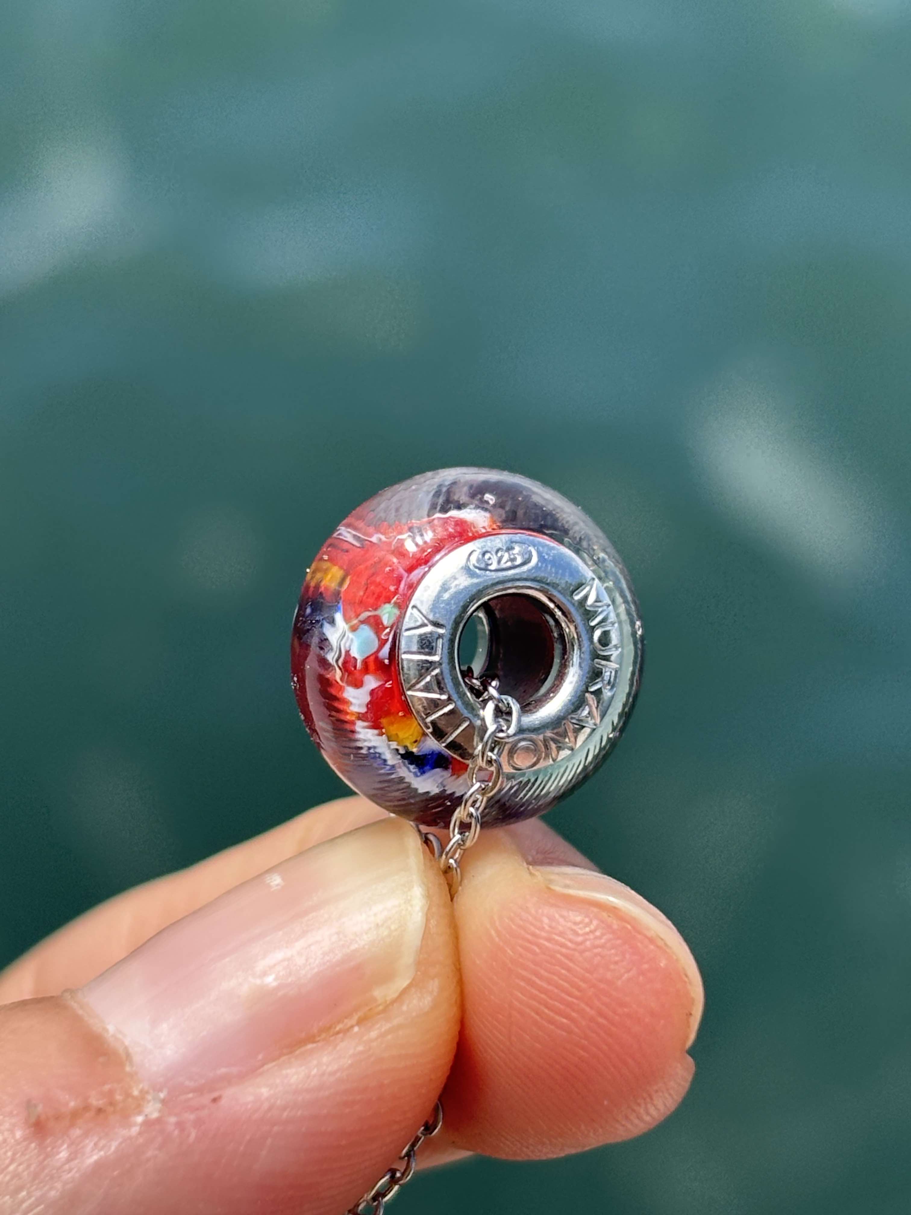 Charm in vetro di Murano e Argento 925 - rosso multicolore
