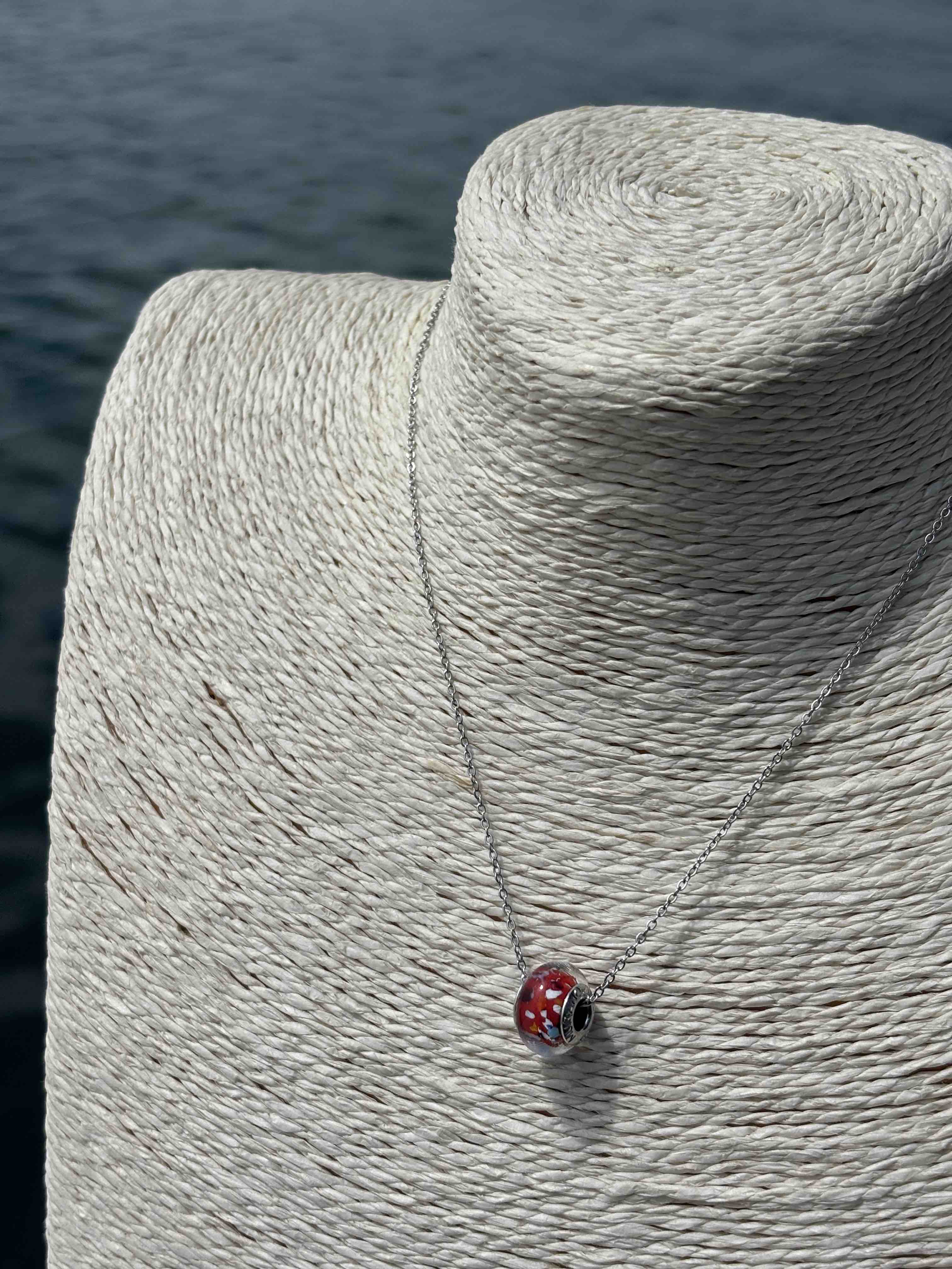 Charm in vetro di Murano e Argento 925 - rosso multicolore
