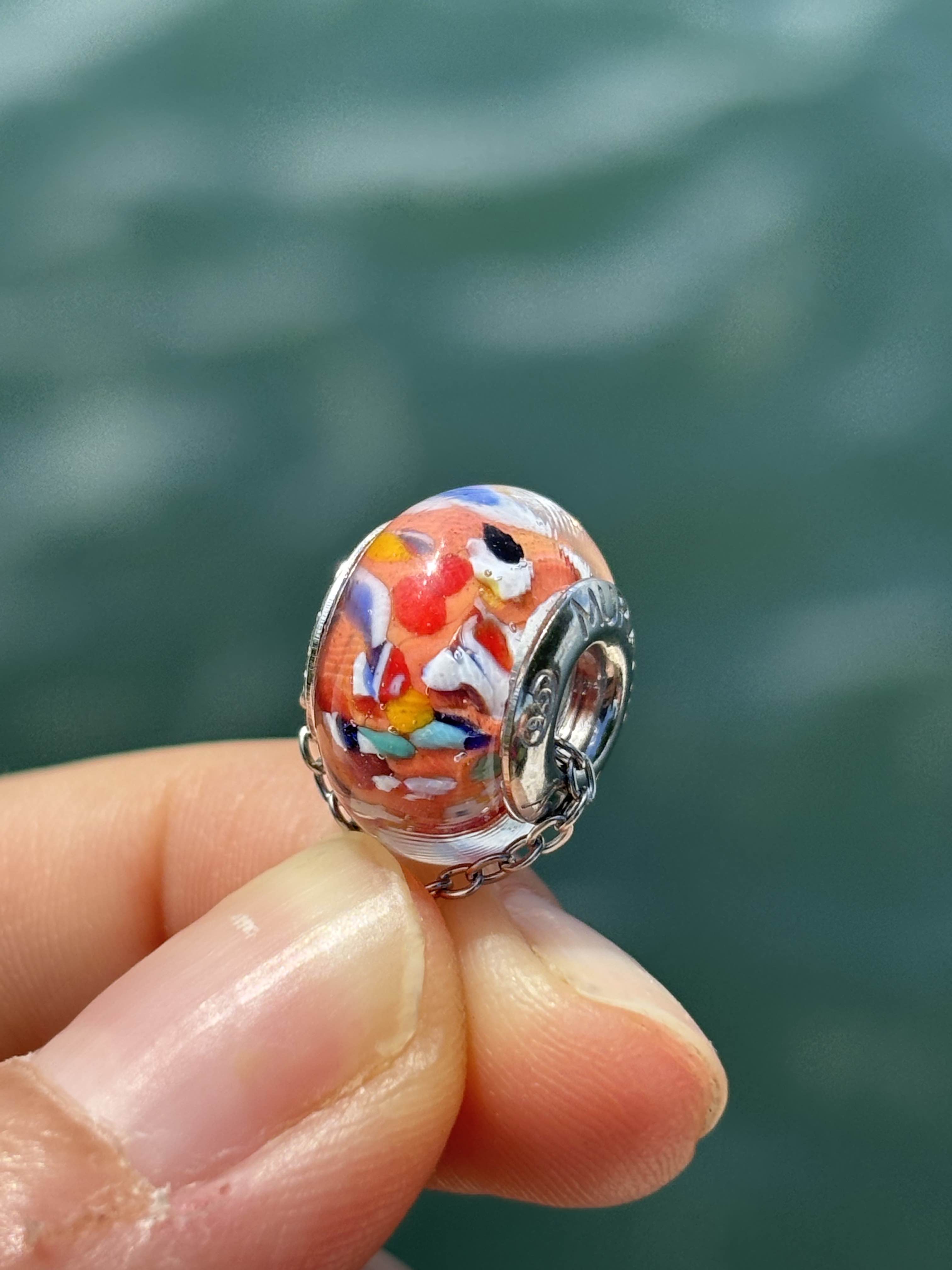 Charm in vetro di Murano e Argento 925 - arancione multicolore