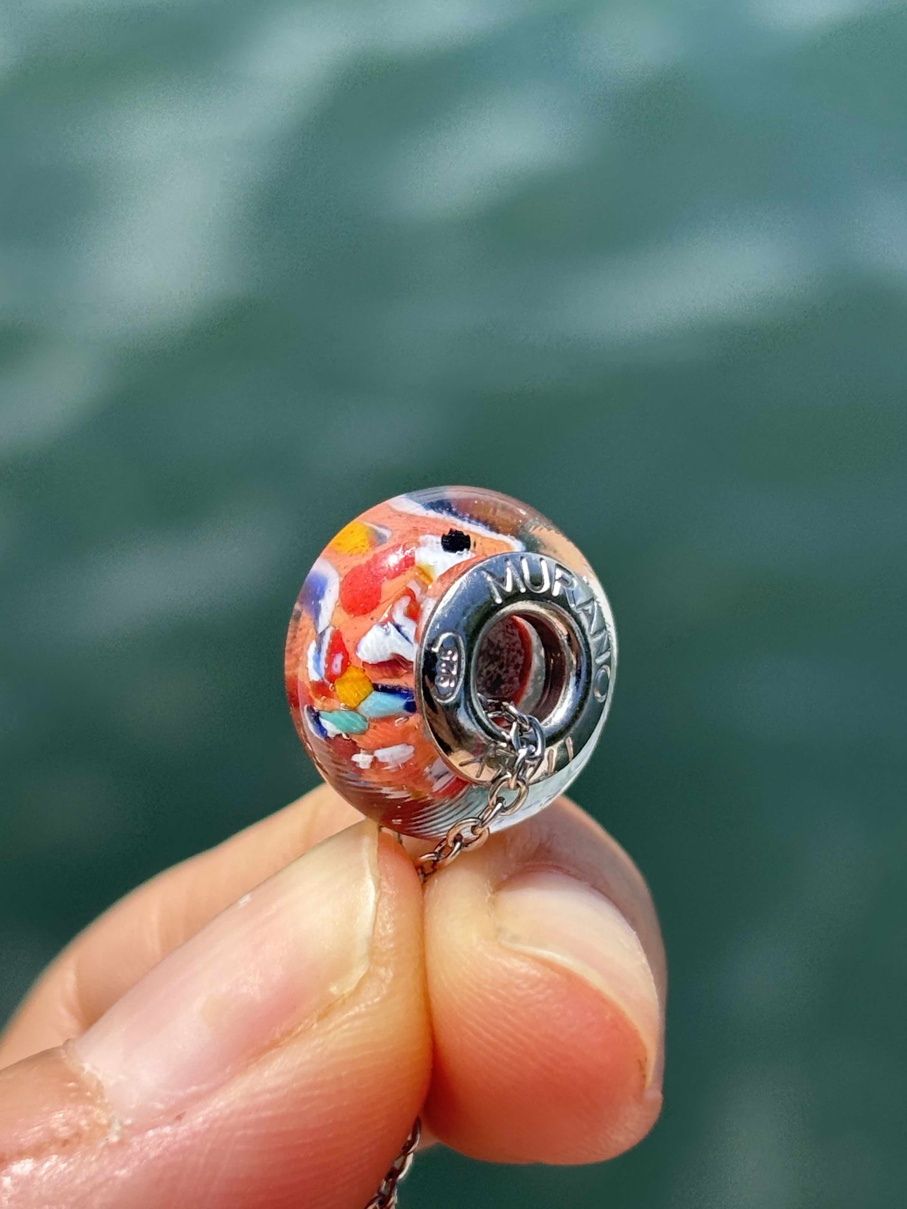 Charm in vetro di Murano e Argento 925 - arancione multicolore
