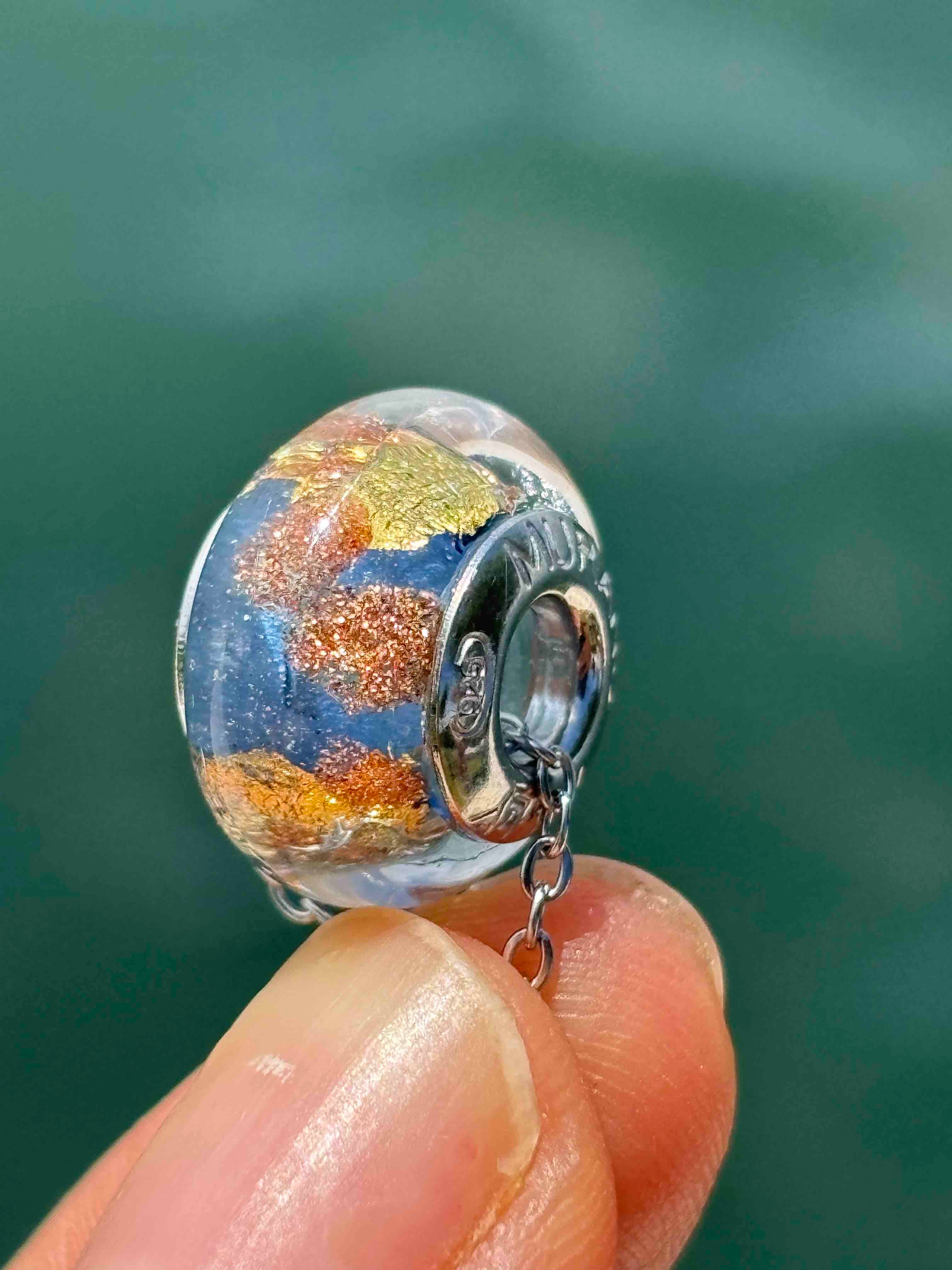 Charm in vetro di Murano e Argento 925 - color azzurro, oro e avventurina