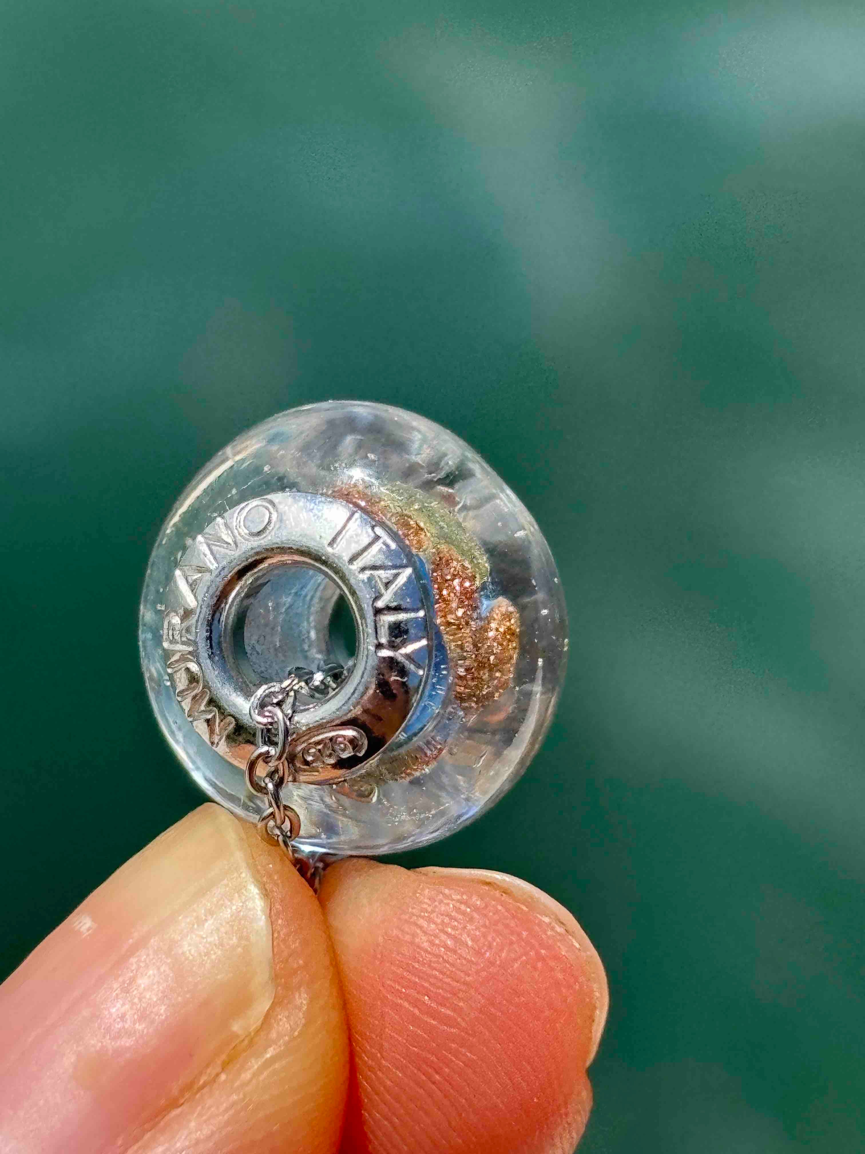 Charm in vetro di Murano e Argento 925 - color azzurro, oro e avventurina