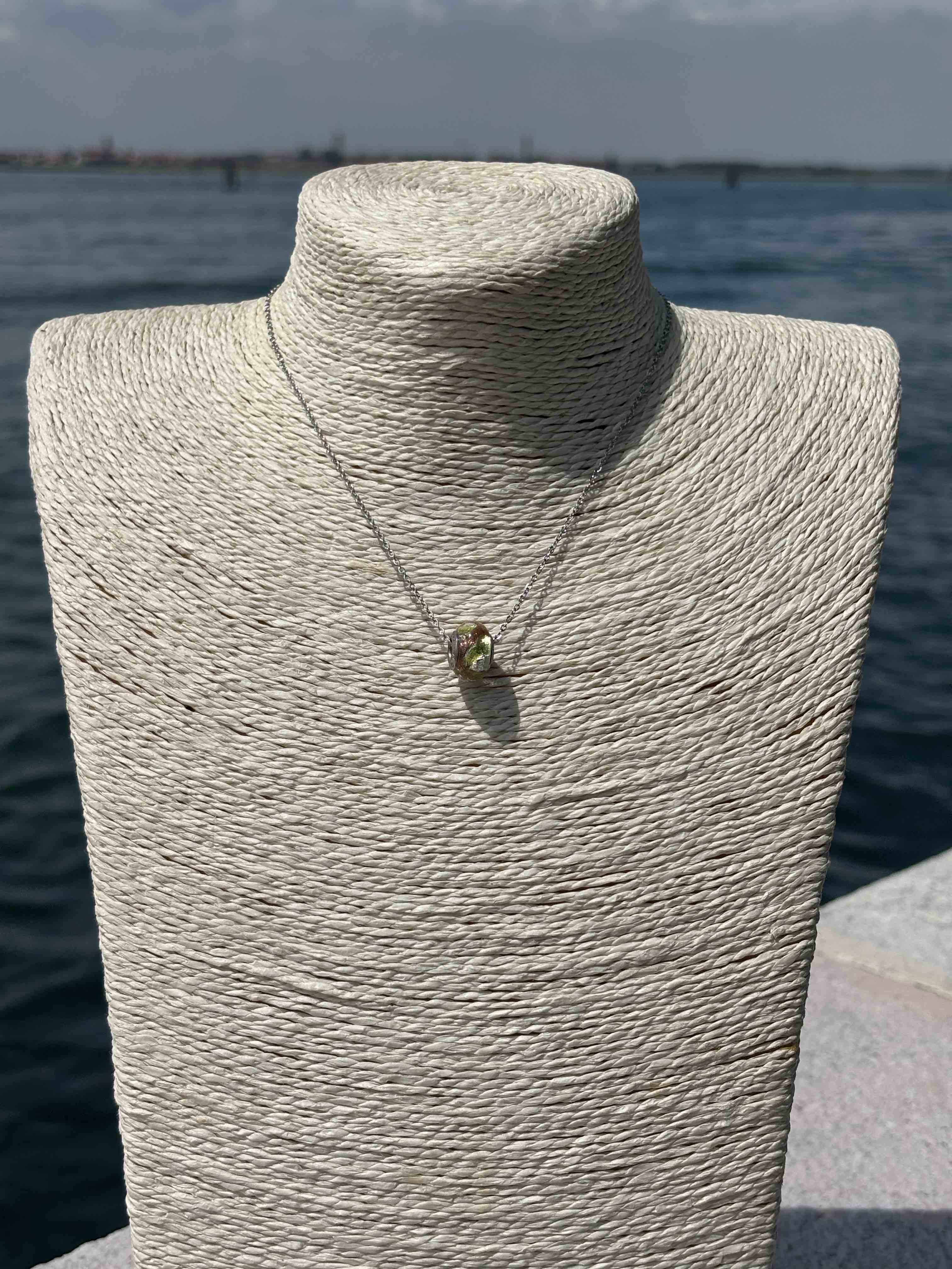 Charm in vetro di Murano e Argento 925 - color verde e avventurina