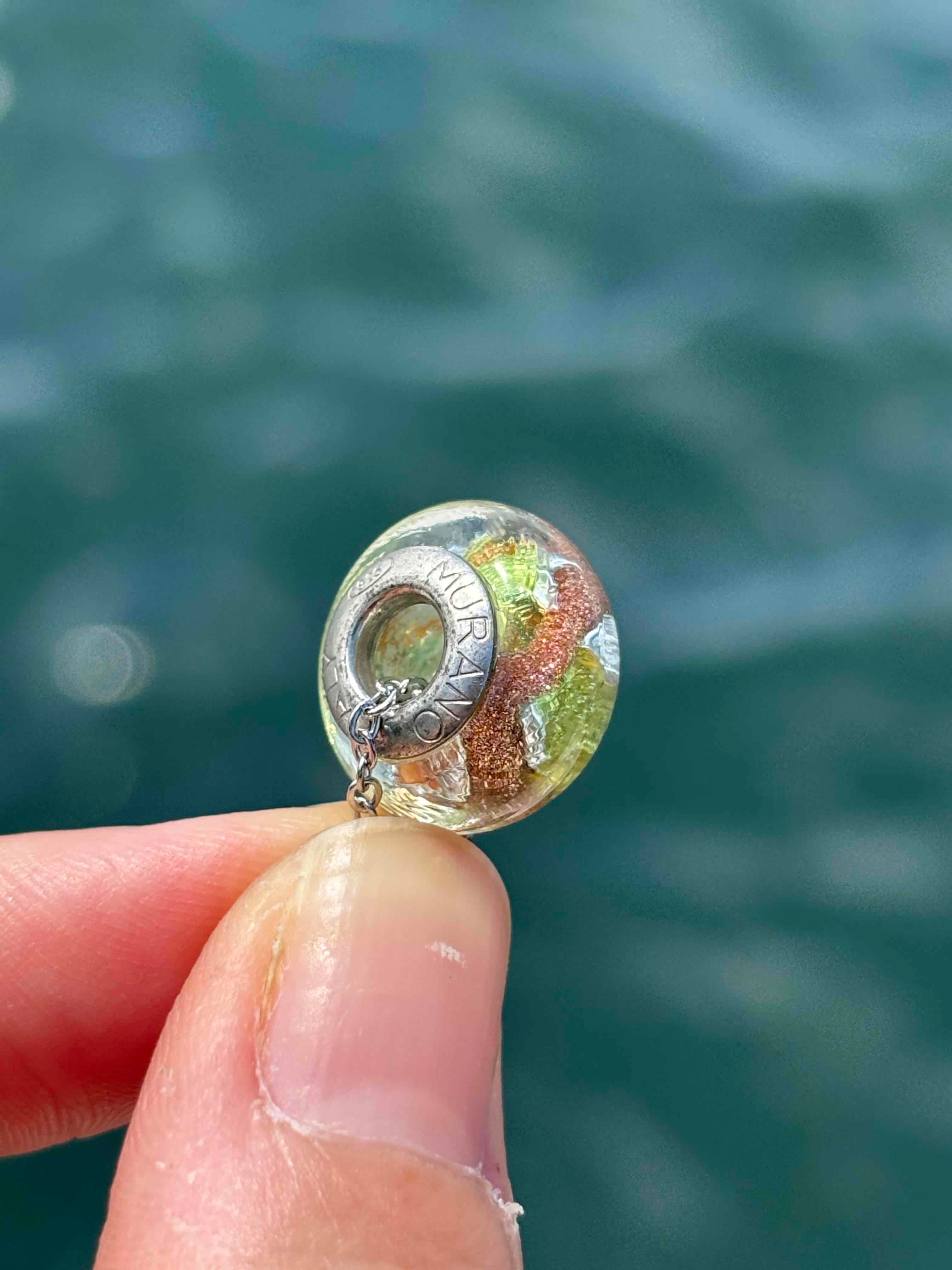 Charm in vetro di Murano e Argento 925 - color verde e avventurina