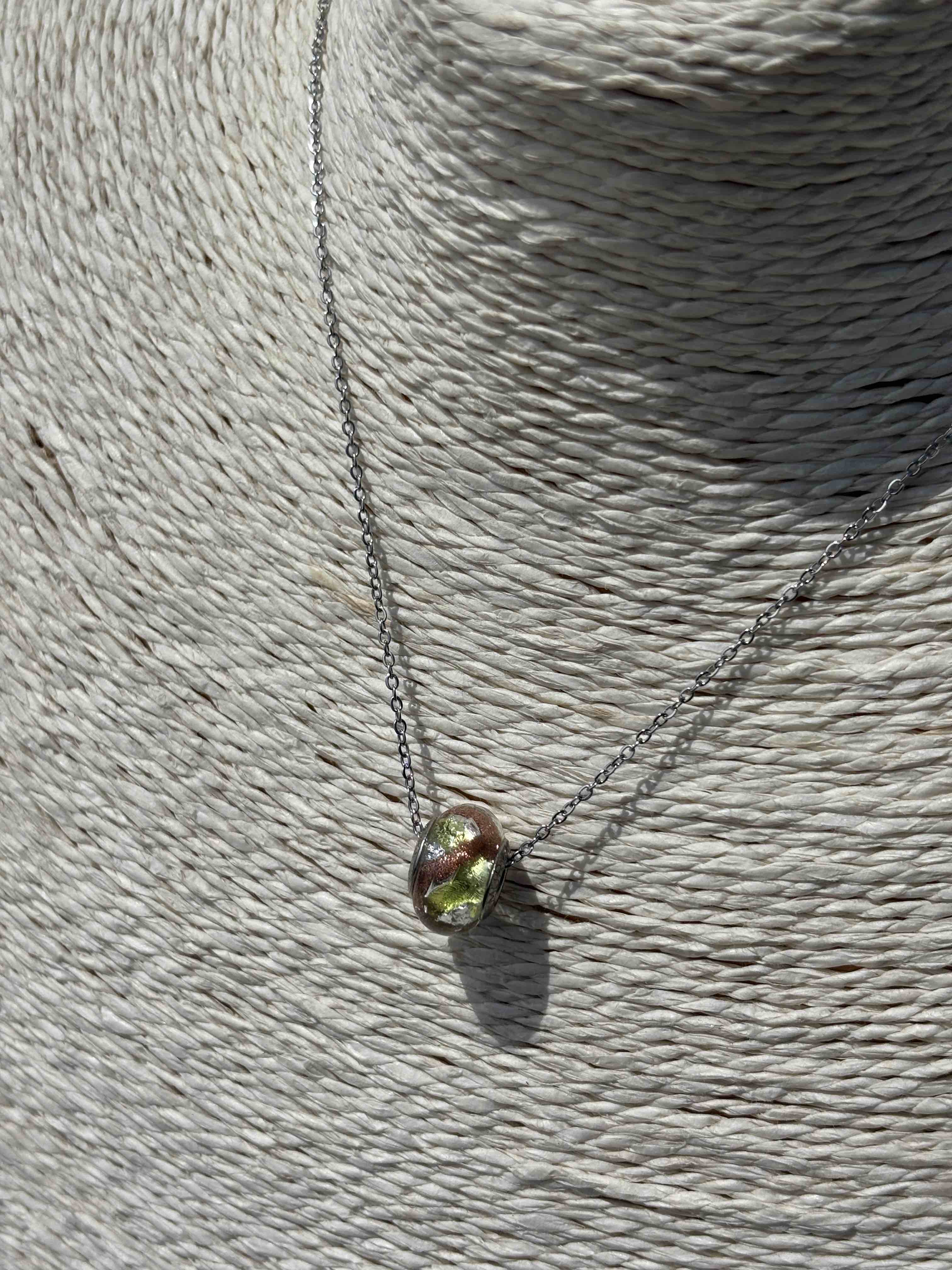 Charm in vetro di Murano e Argento 925 - color verde e avventurina