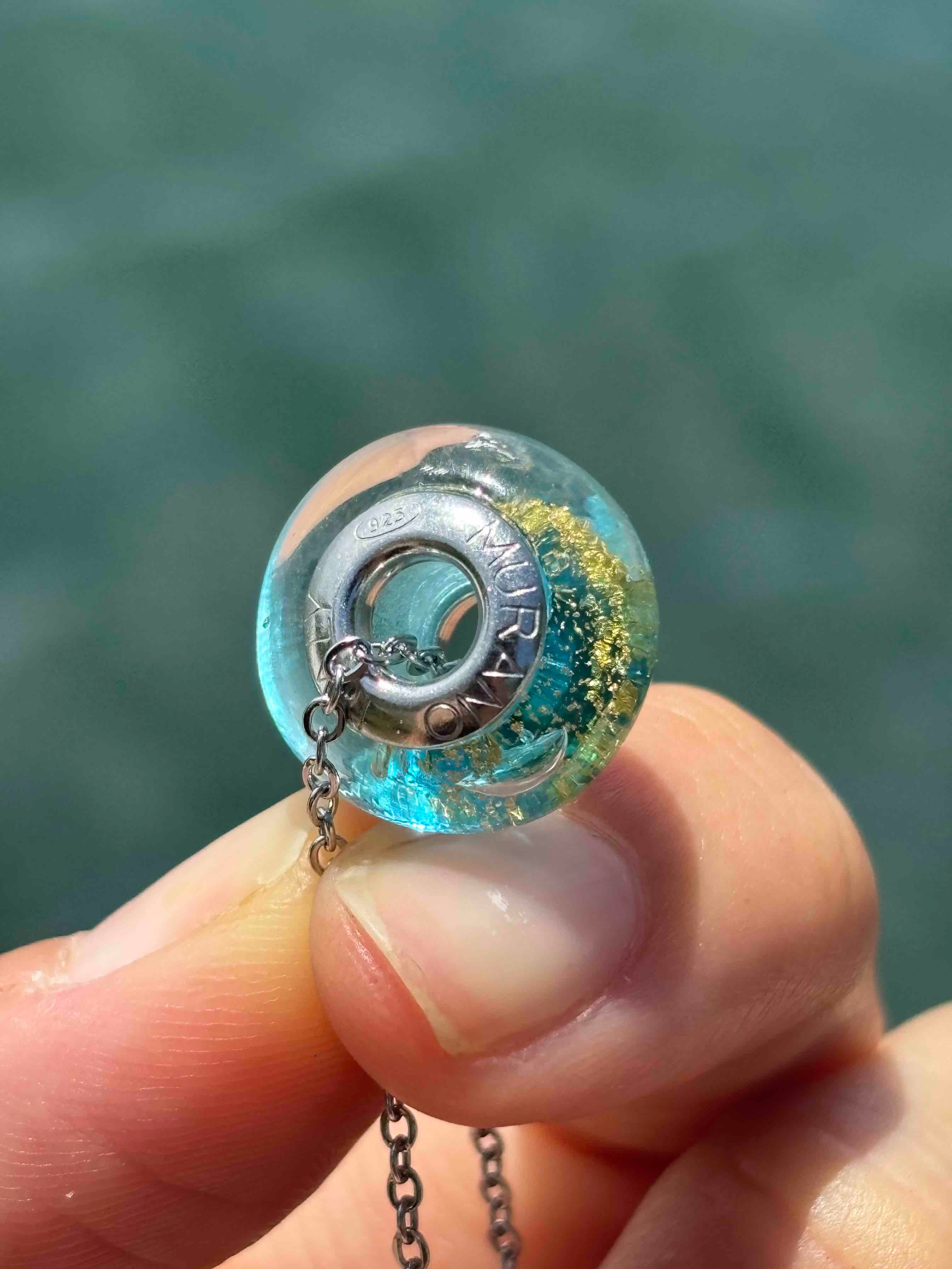 Charm in vetro di Murano e Argento 925 - color celeste e oro