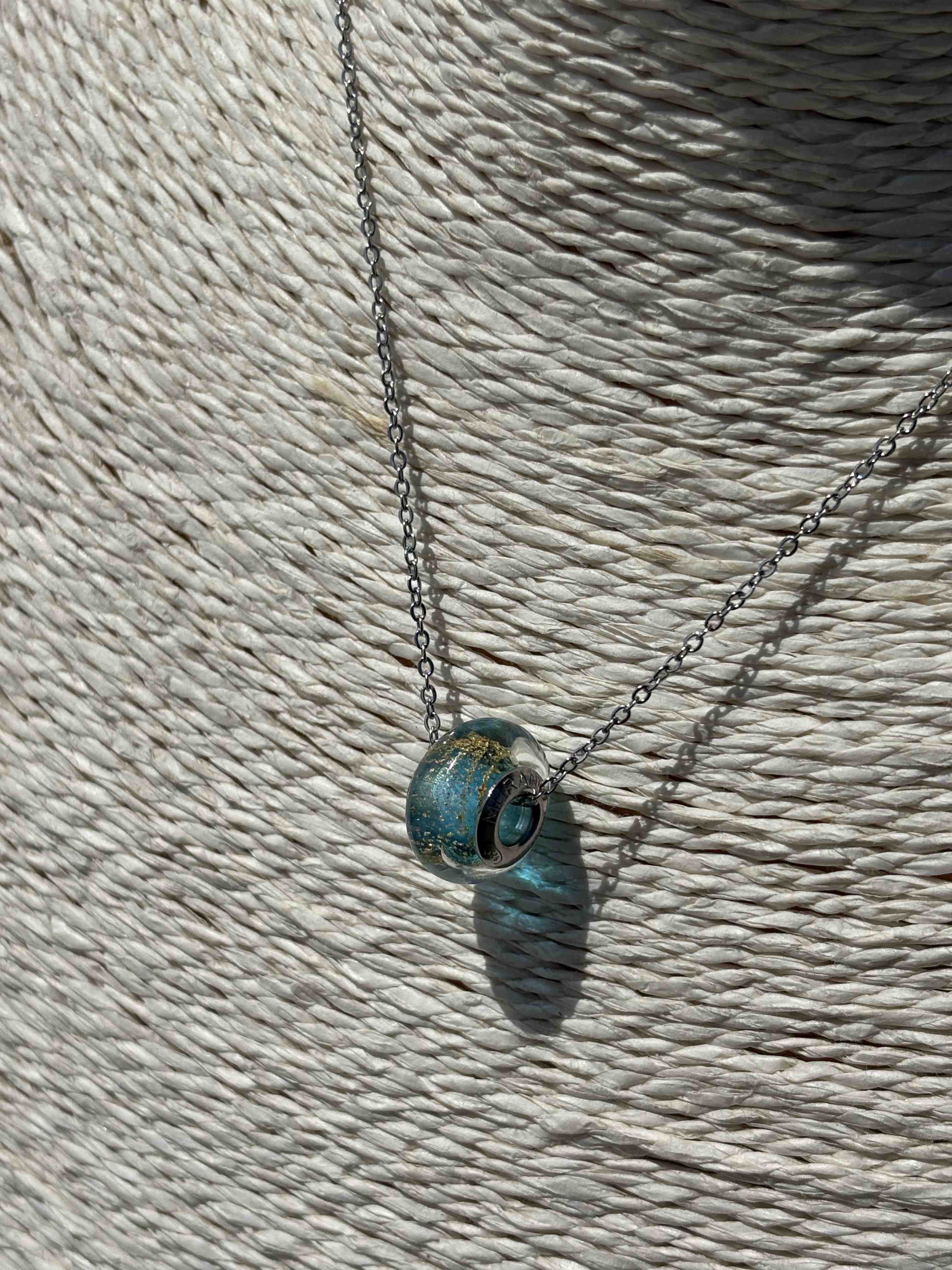 Charm in vetro di Murano e Argento 925 - color celeste e oro